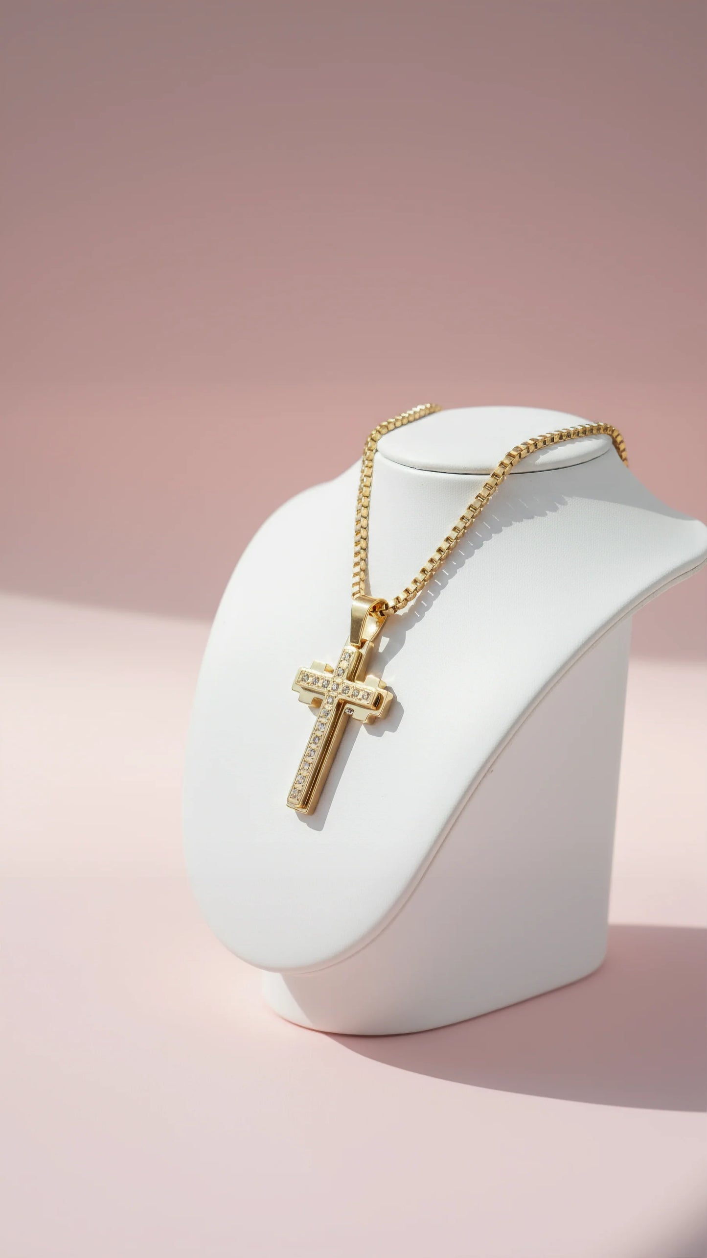 Gold Crystal Inlay Cross Necklace