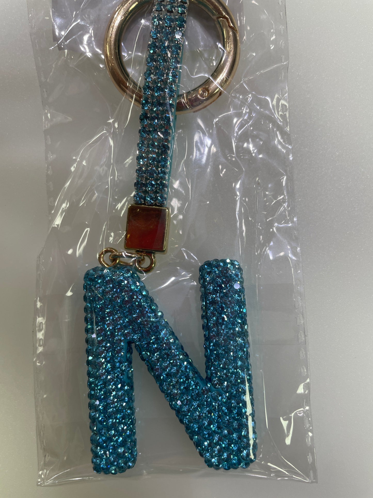 Initial Letter Blue Crystal Glam Key Ring