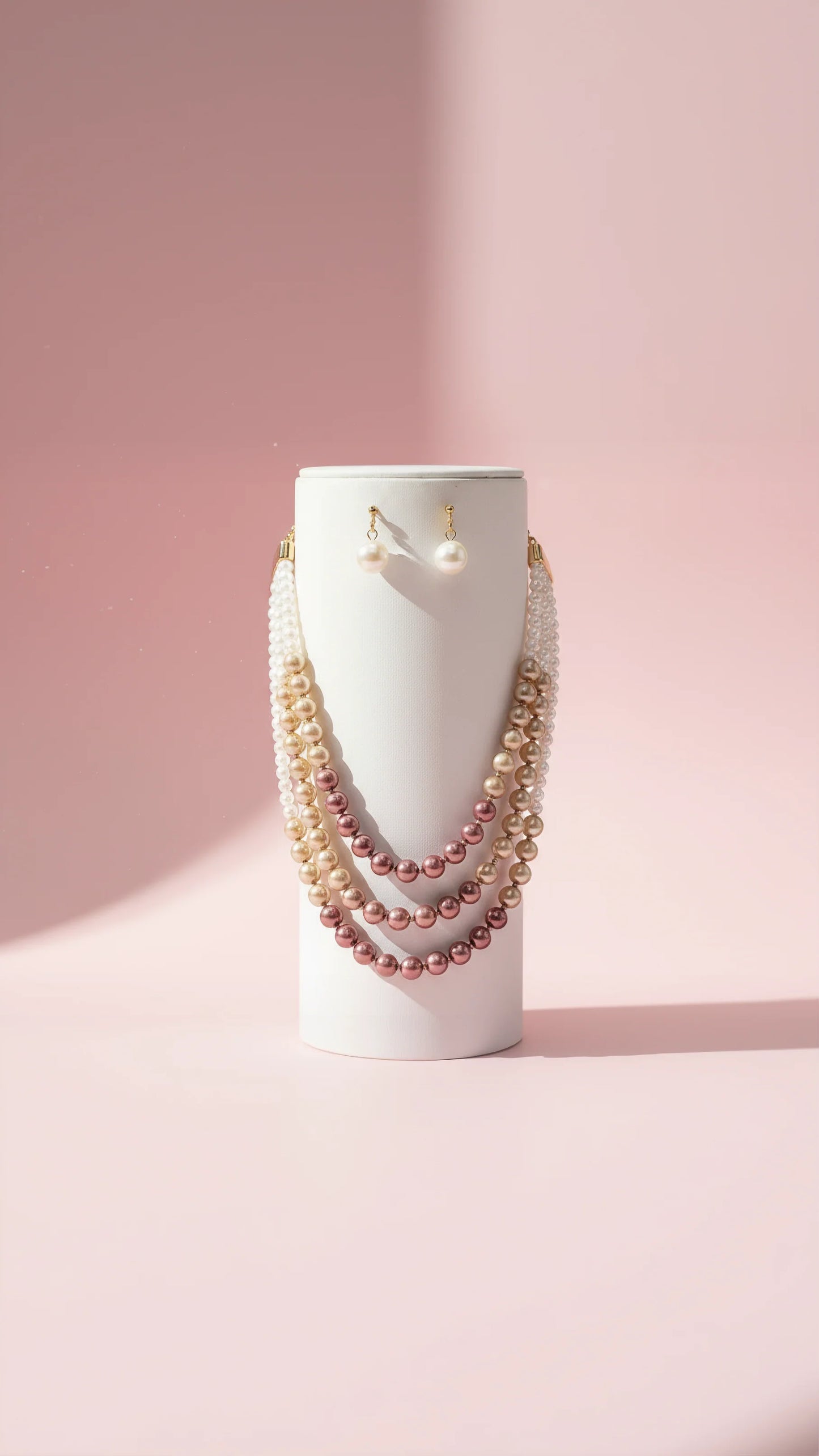 Pearl Multi Layer Necklace & Earrings Set