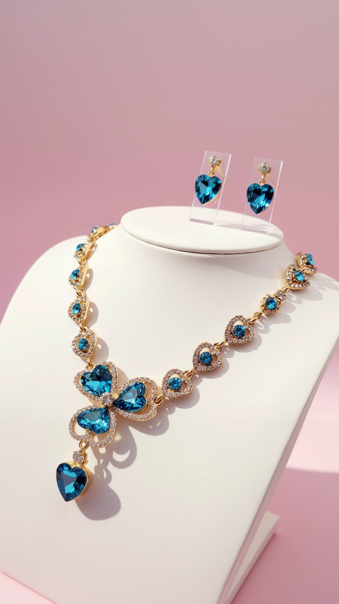 Heart Crystal Necklace & Earrings Set