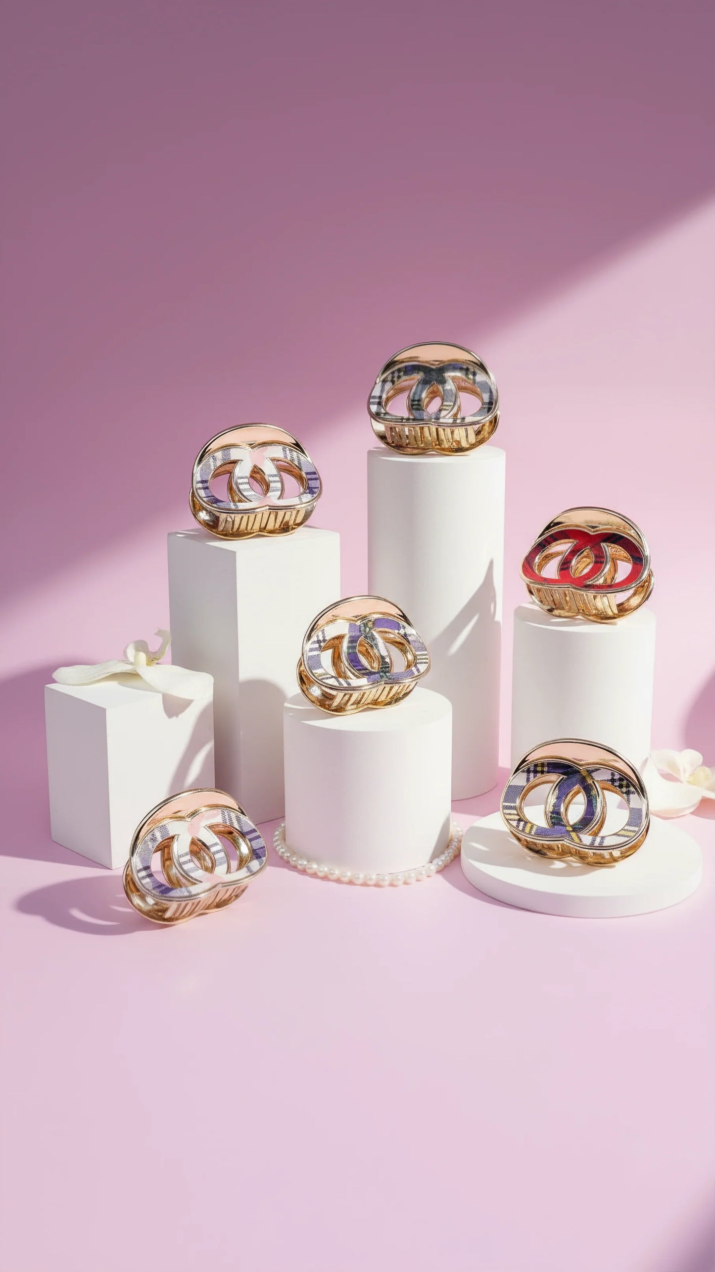 Tartan Round Hair Clamps Pack of 12