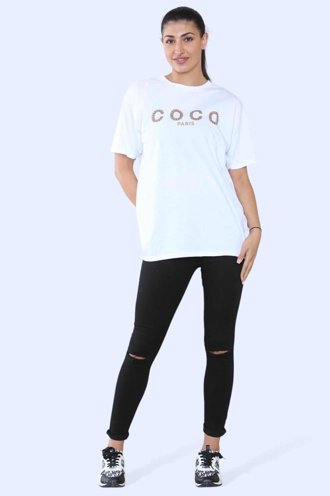 Ladies Coco Paris Printed Short Sleeve T-Shirt Top