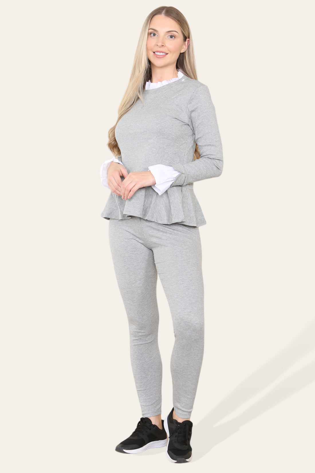 Peplum Frill Neck Suit Pleated Lounge Wear Set