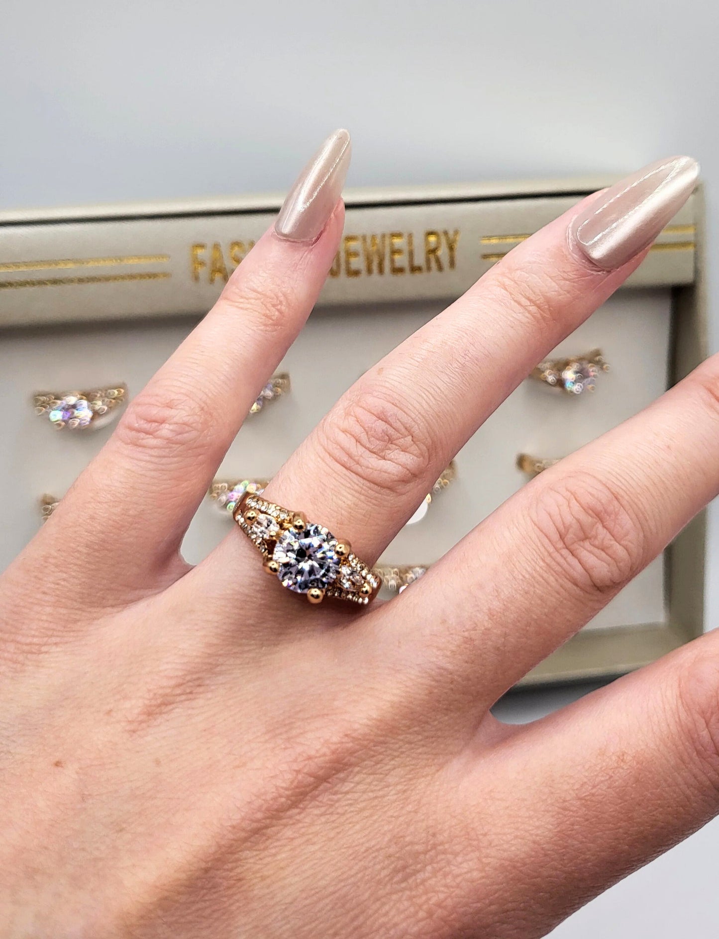 Treasure Crystal Ring Gold Box set of 12