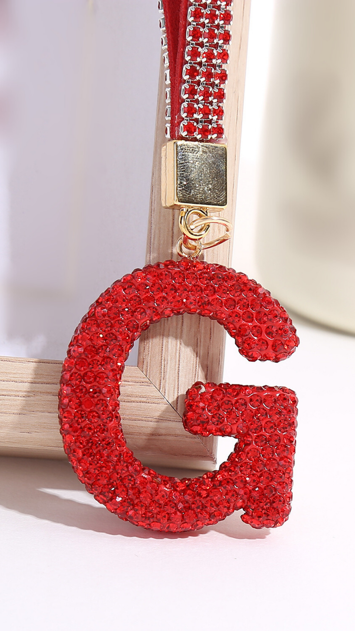 Initial Letter Red Crystal Glam Key Ring