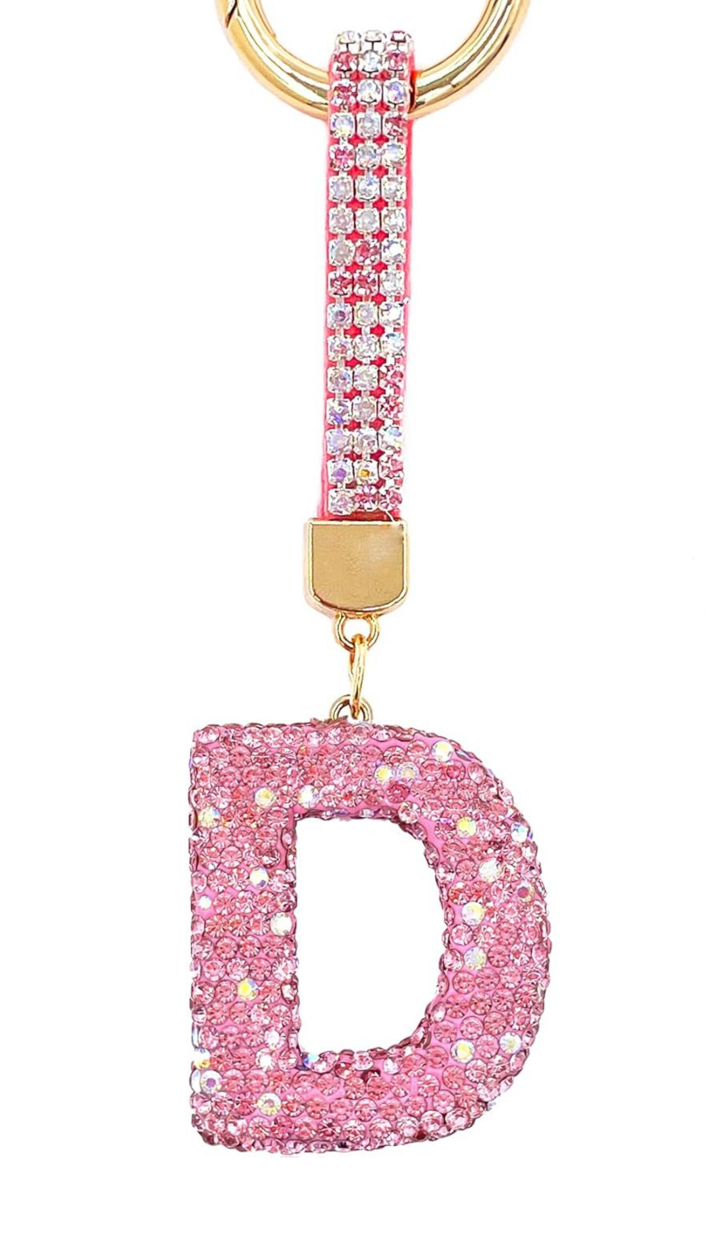 Initial Letter Baby Pink Crystal Glam Key Ring
