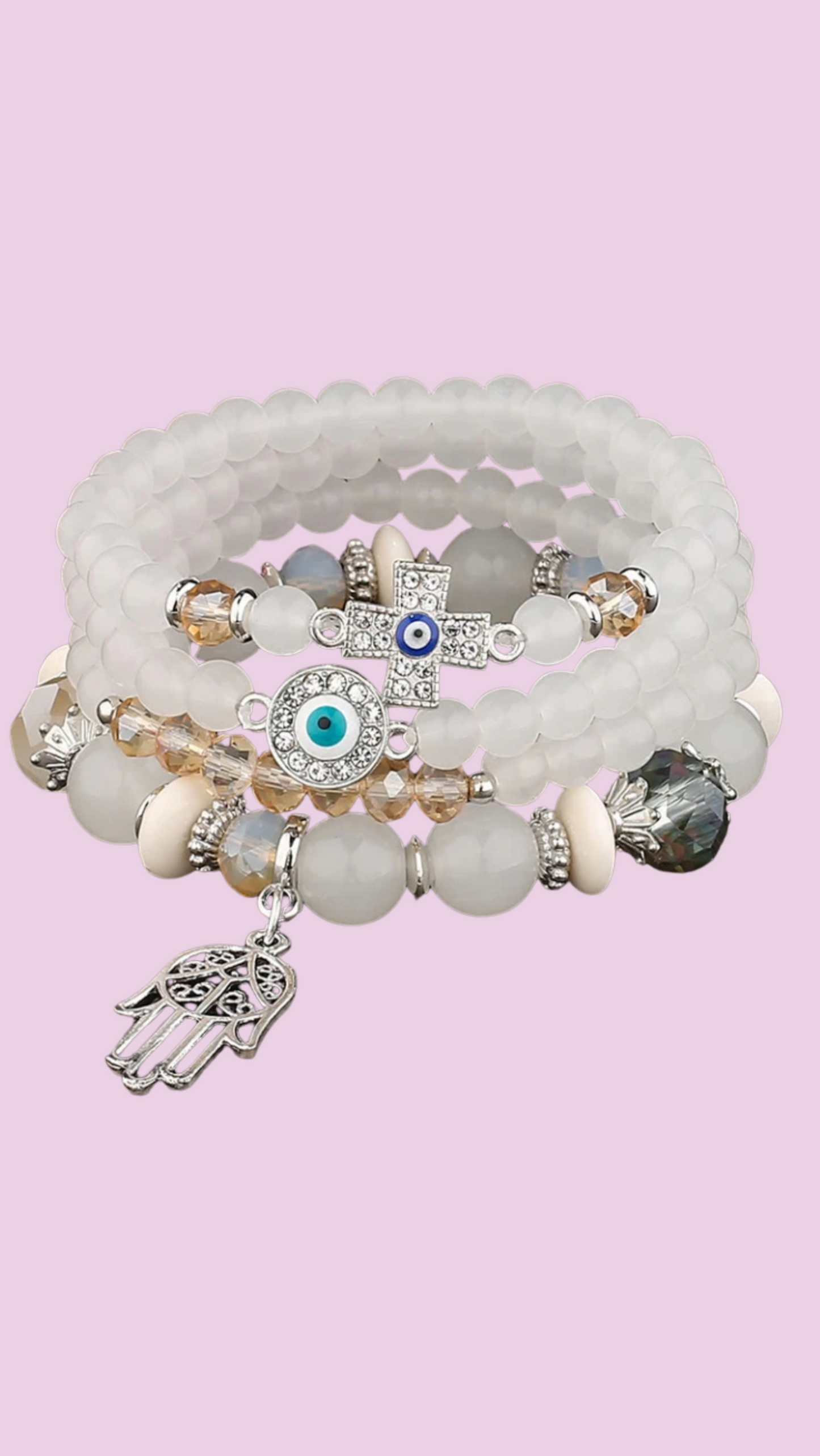 Hamsa Charm Ceramic Beaded Bracelet Set
