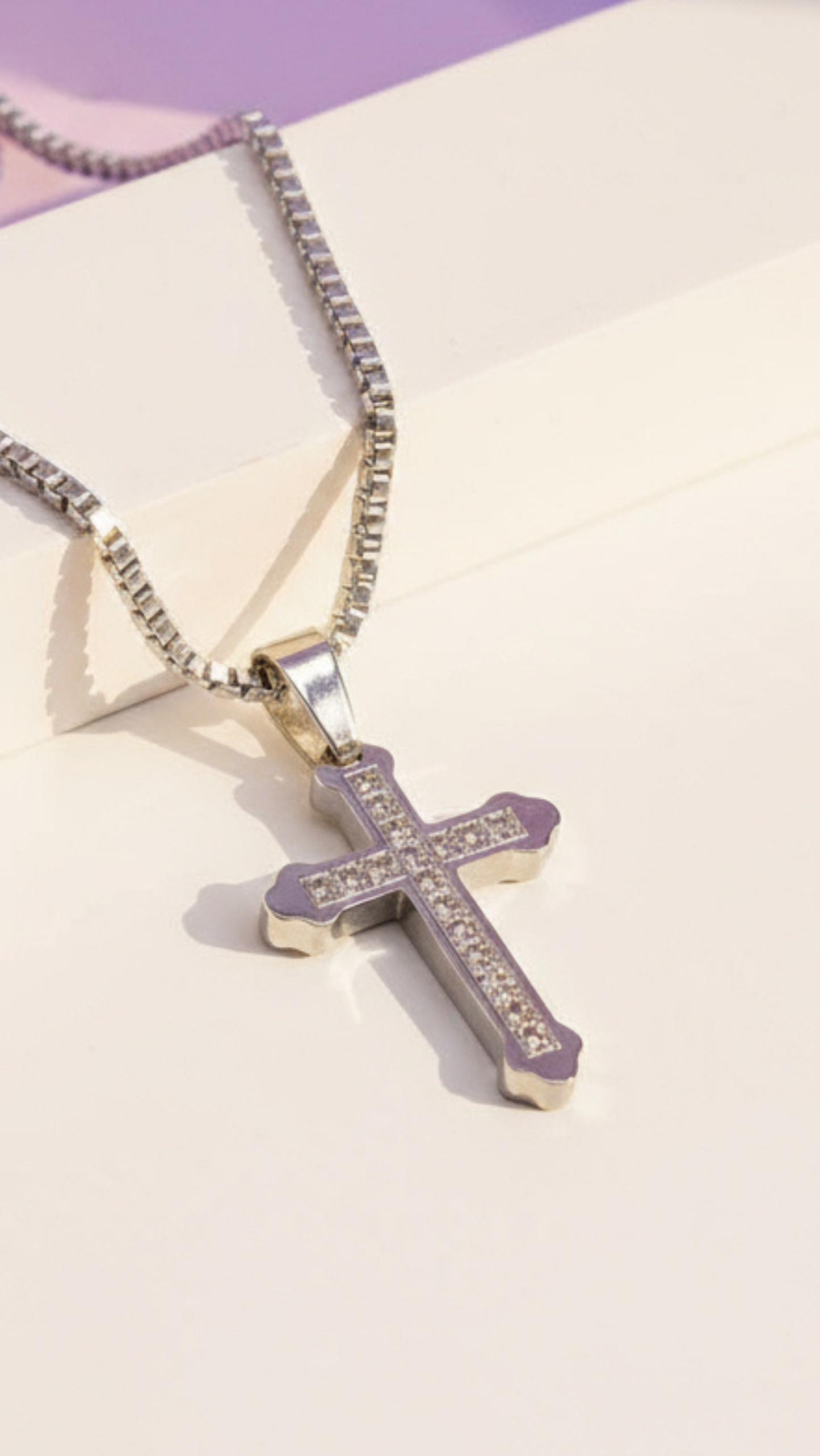 Silver Crystal Cross Symbolic Pendant Necklace
