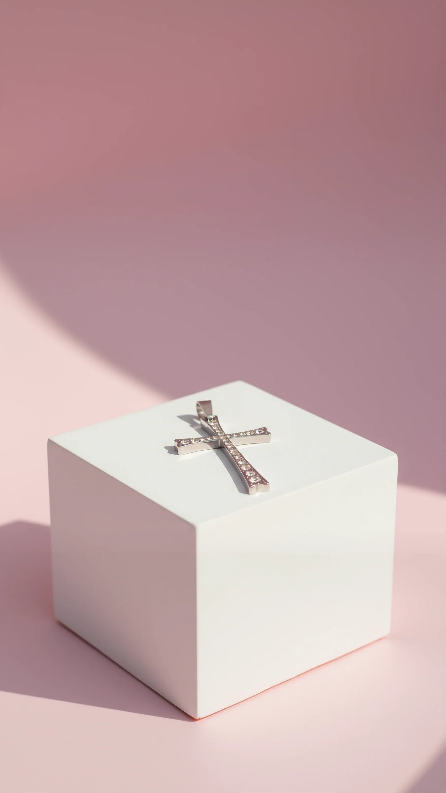 Curved Crystal Cross Necklace