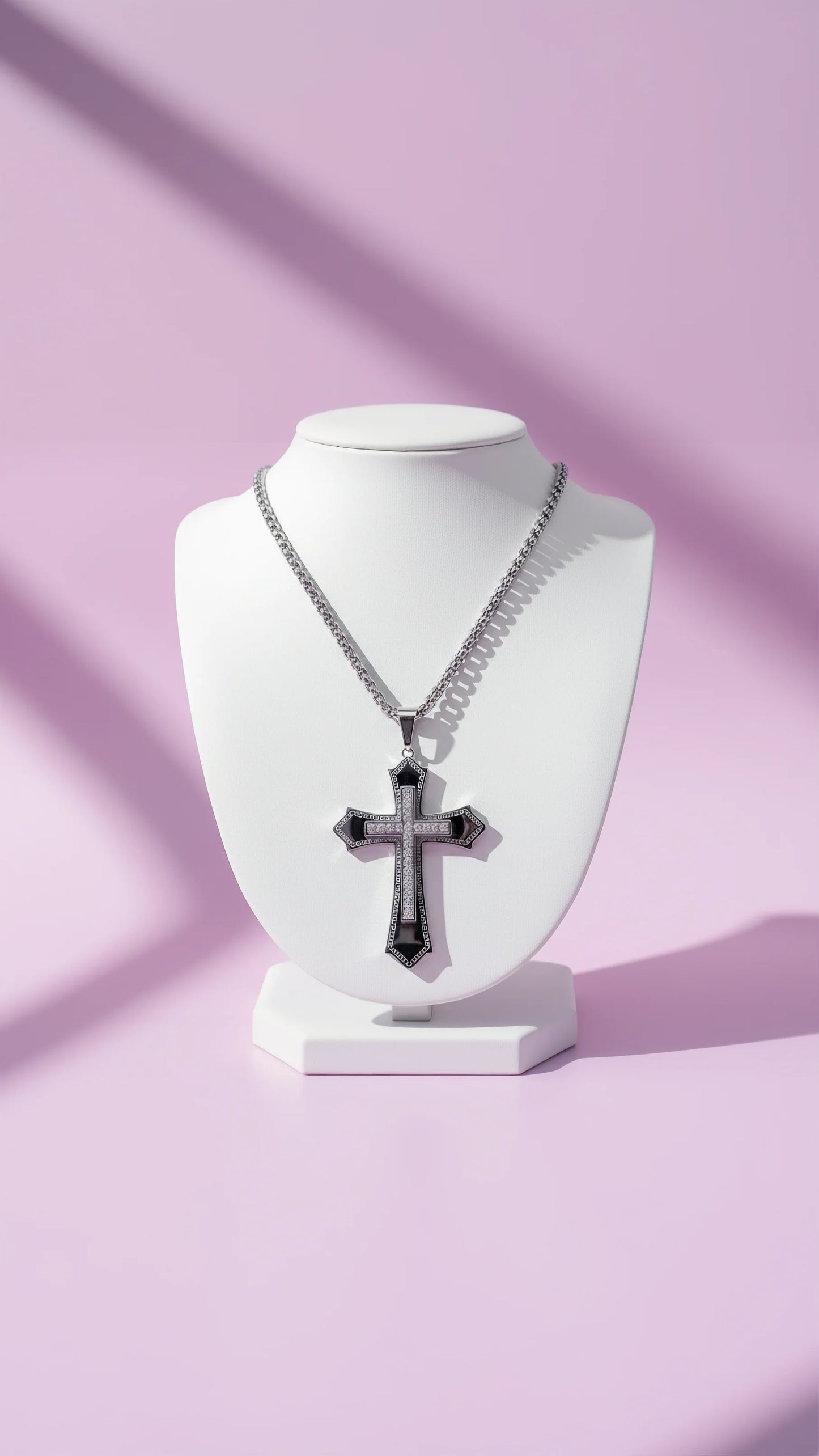 Silver Crystal Cross Necklace