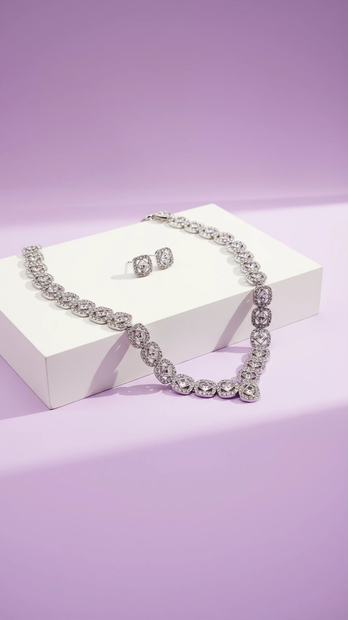 Square Crystal Necklace & Earrings Set