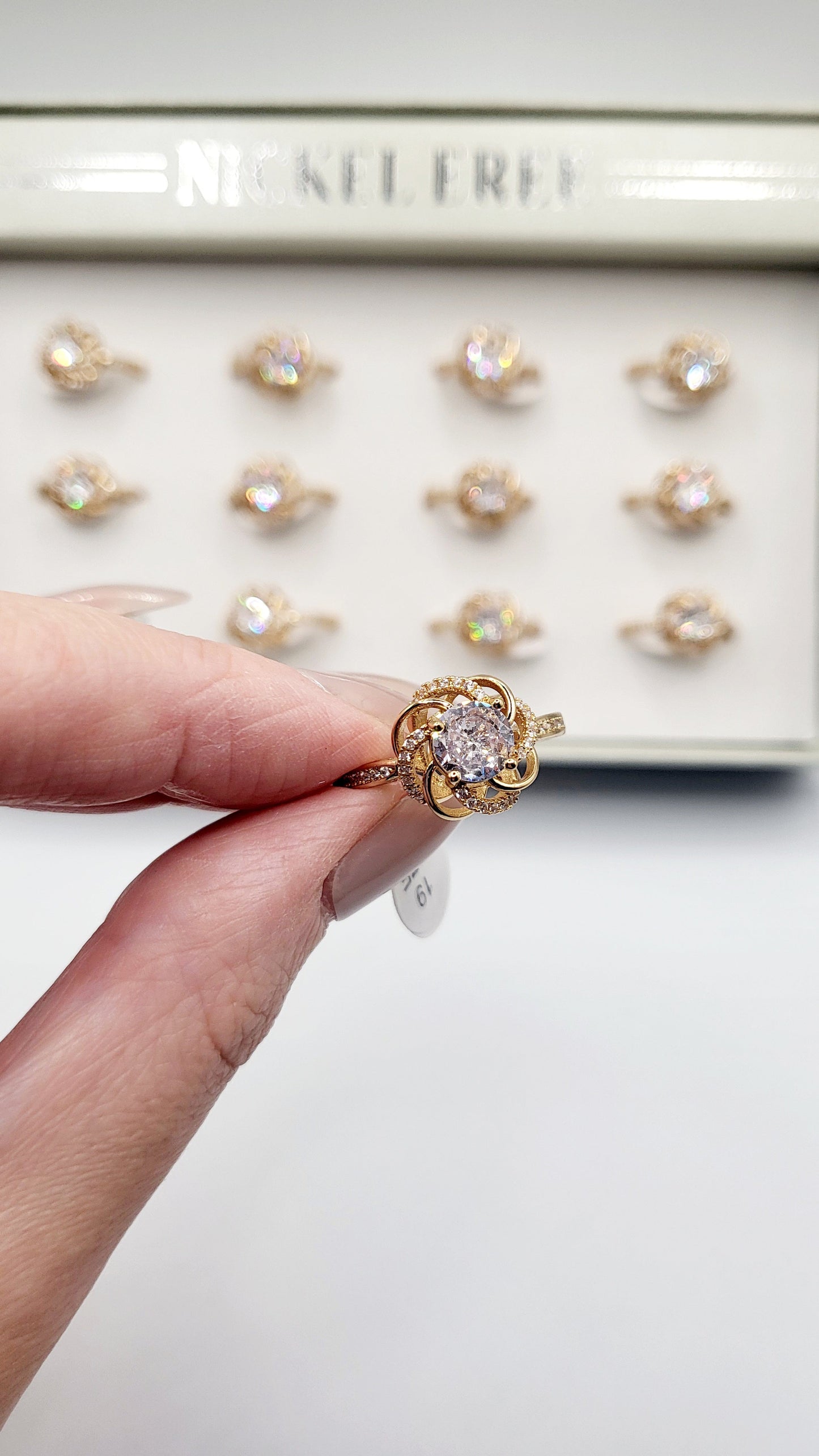 Swirl Crystal Ring Gold Box set of 12