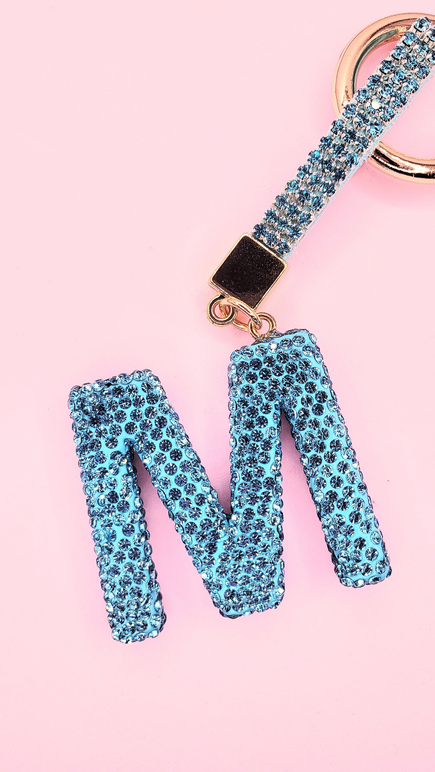 Initial Letter Blue Crystal Glam Key Ring