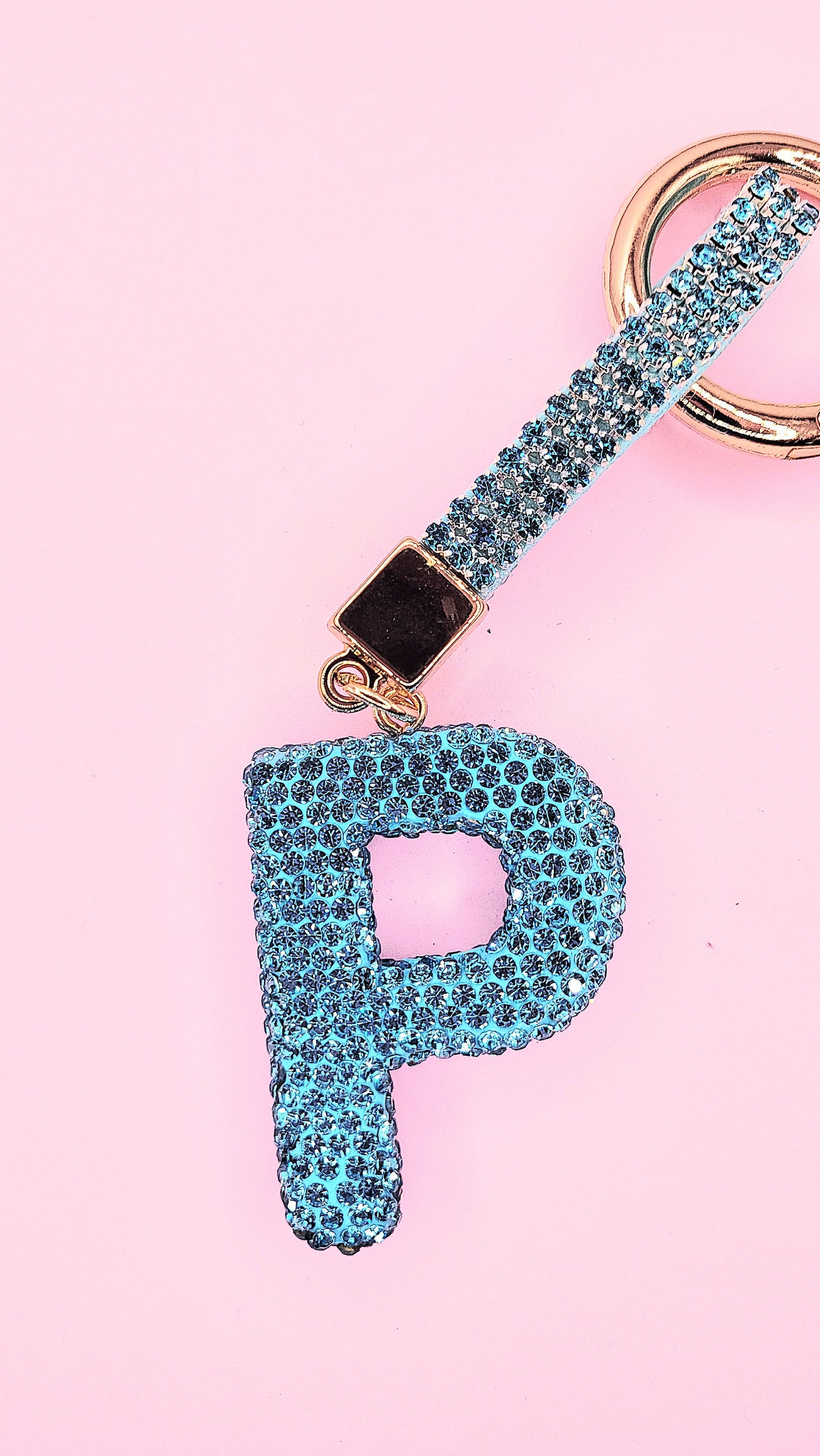 Initial Letter Blue Crystal Glam Key Ring