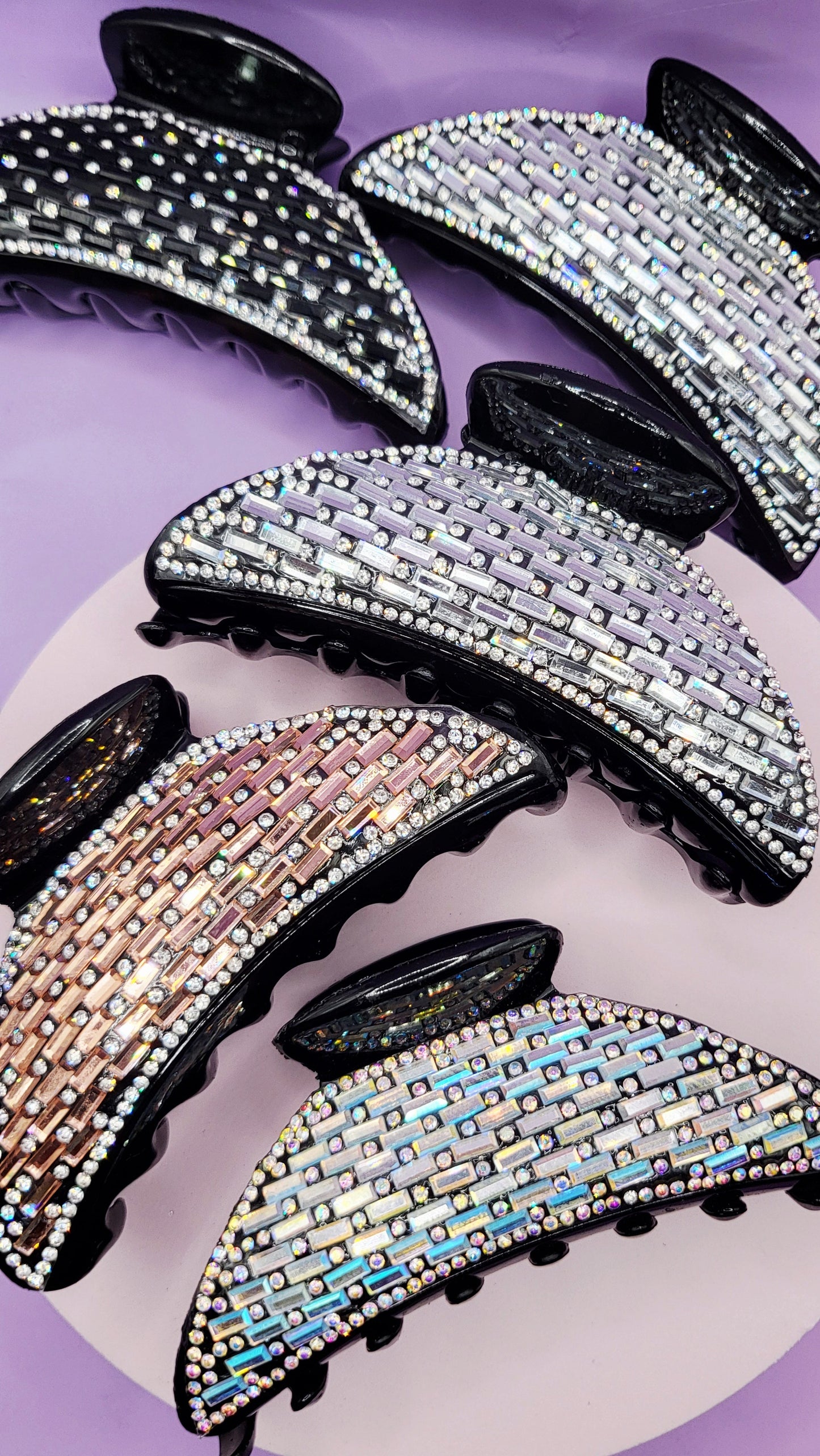 Mirrored Crystal Curve Hair Clamps Pack of 12