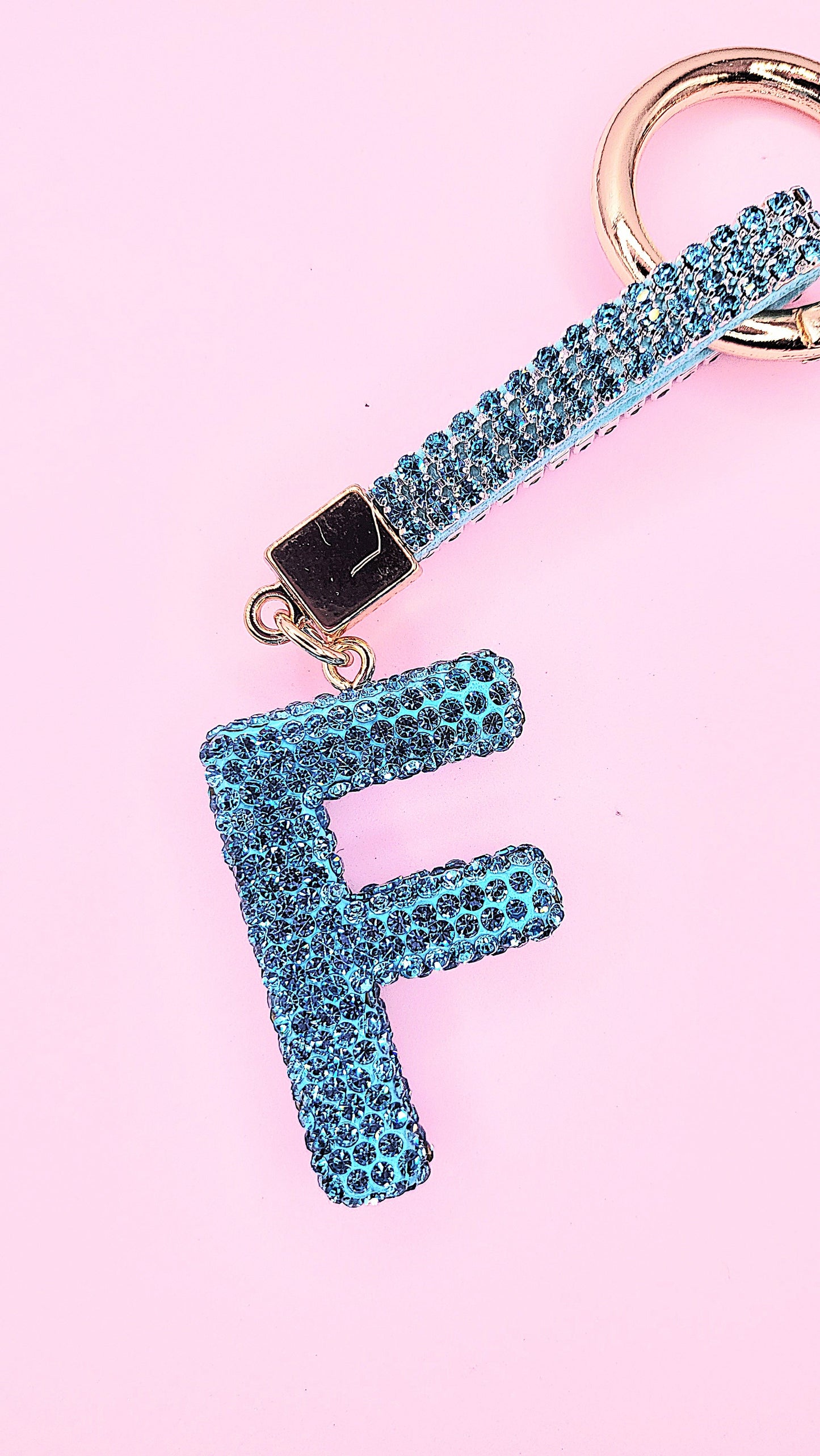 Initial Letter Blue Crystal Glam Key Ring