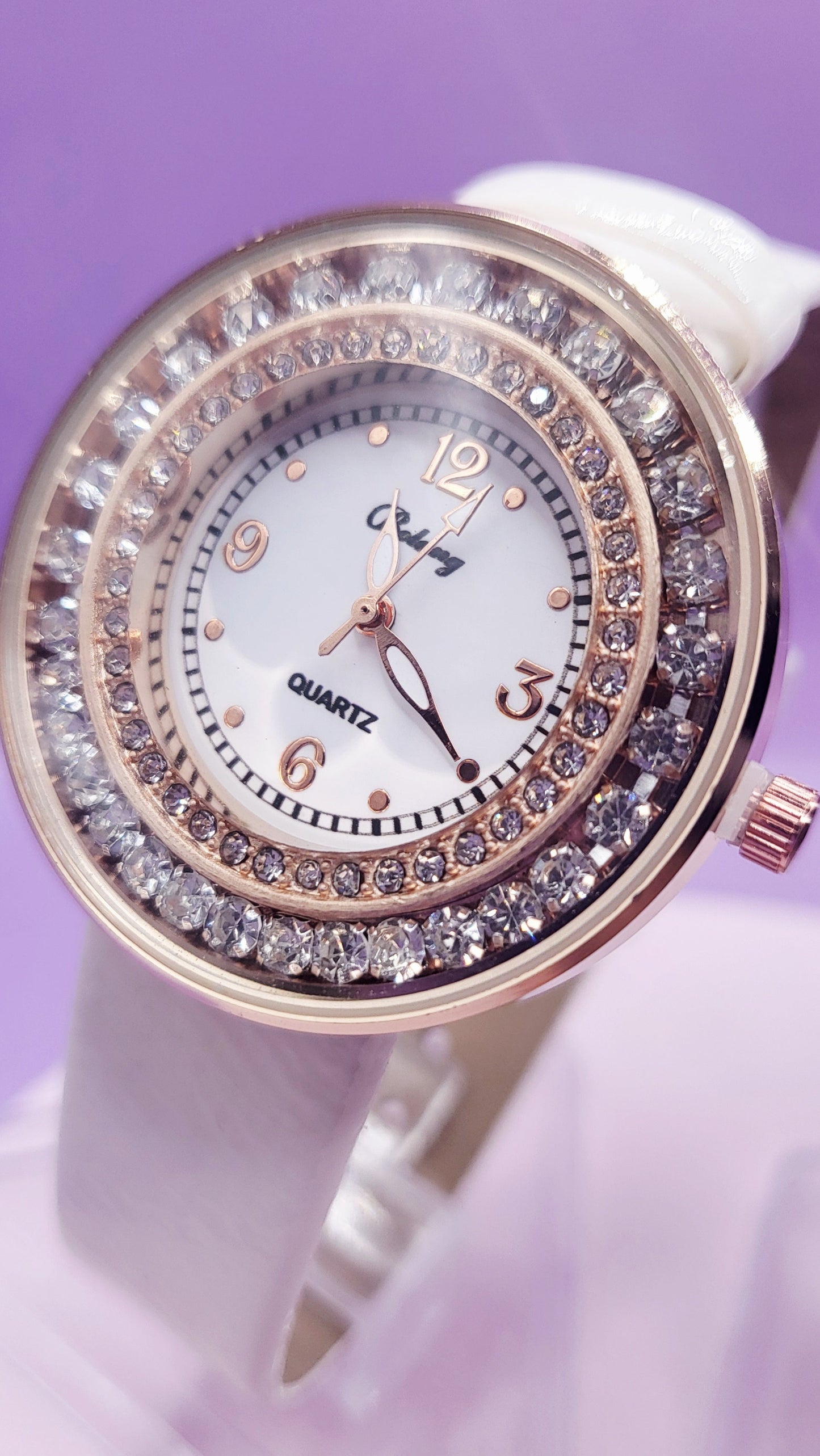 Crystal Bezel Round Face Watch
