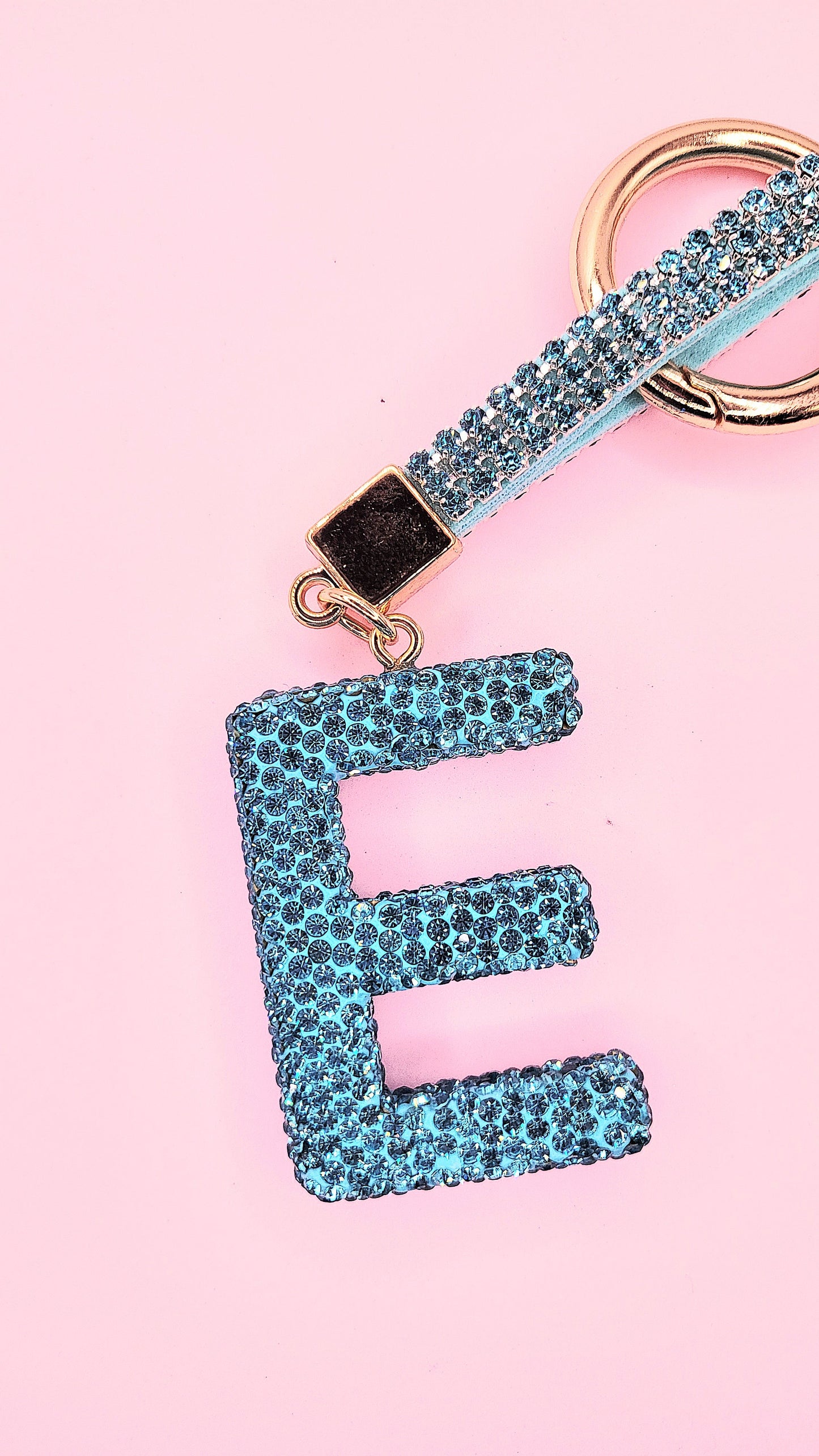 Initial Letter Blue Crystal Glam Key Ring
