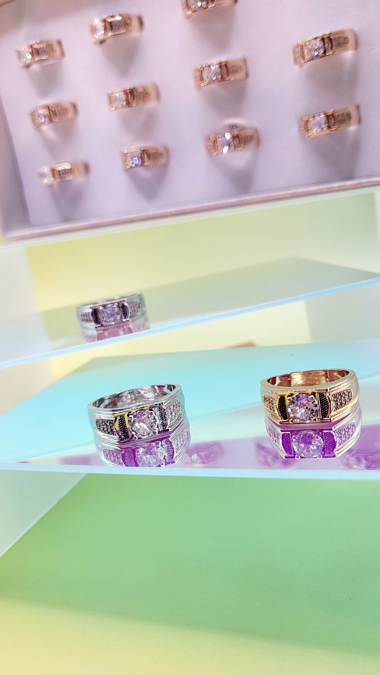 Men's Iced Out Crystal Box Set of 12 Rings