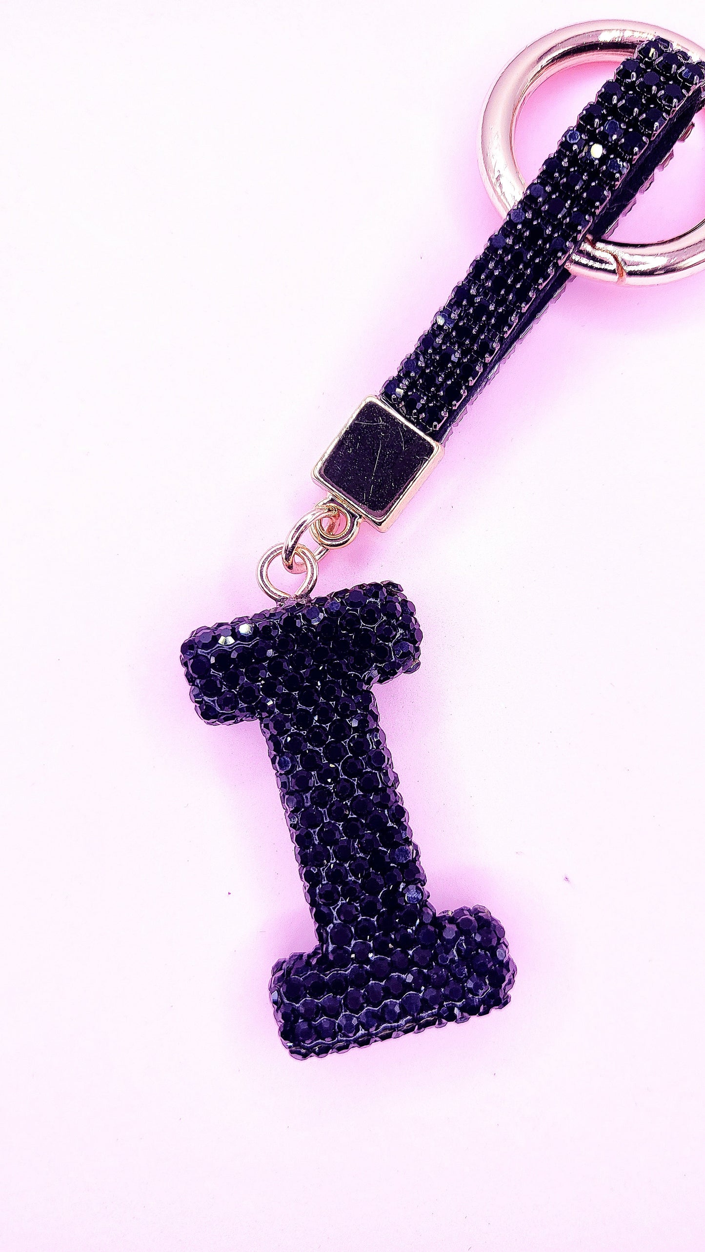 Initial Letter Black Crystal Glam Key Ring