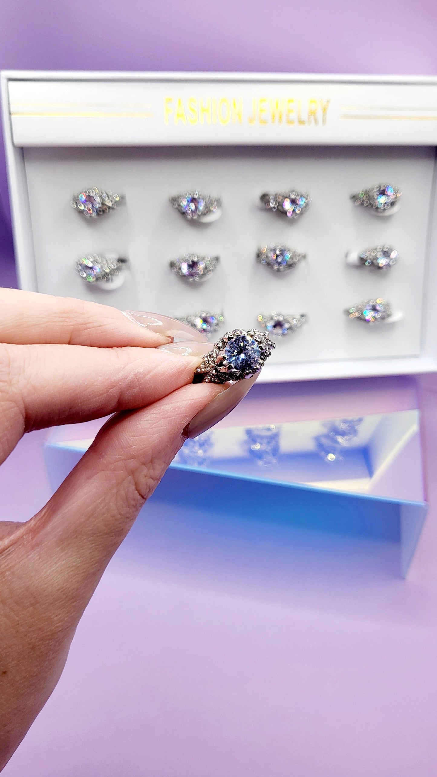 Boulevard Crystal Ring Box set of 12
