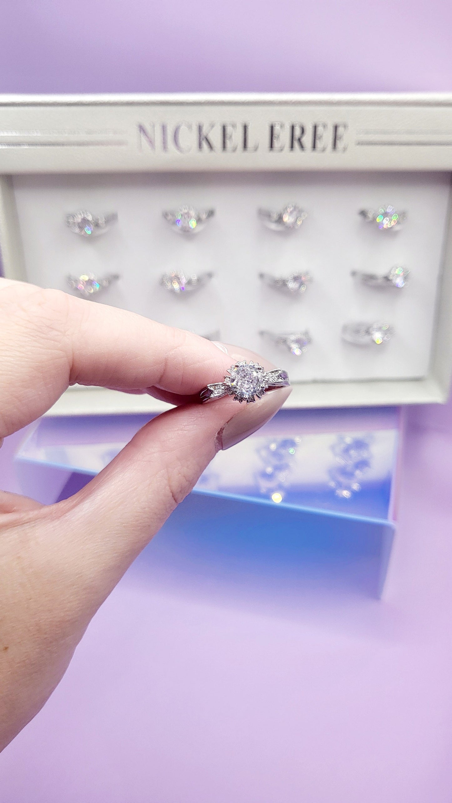 Enchant Crystal Ring Silver Box set of 12