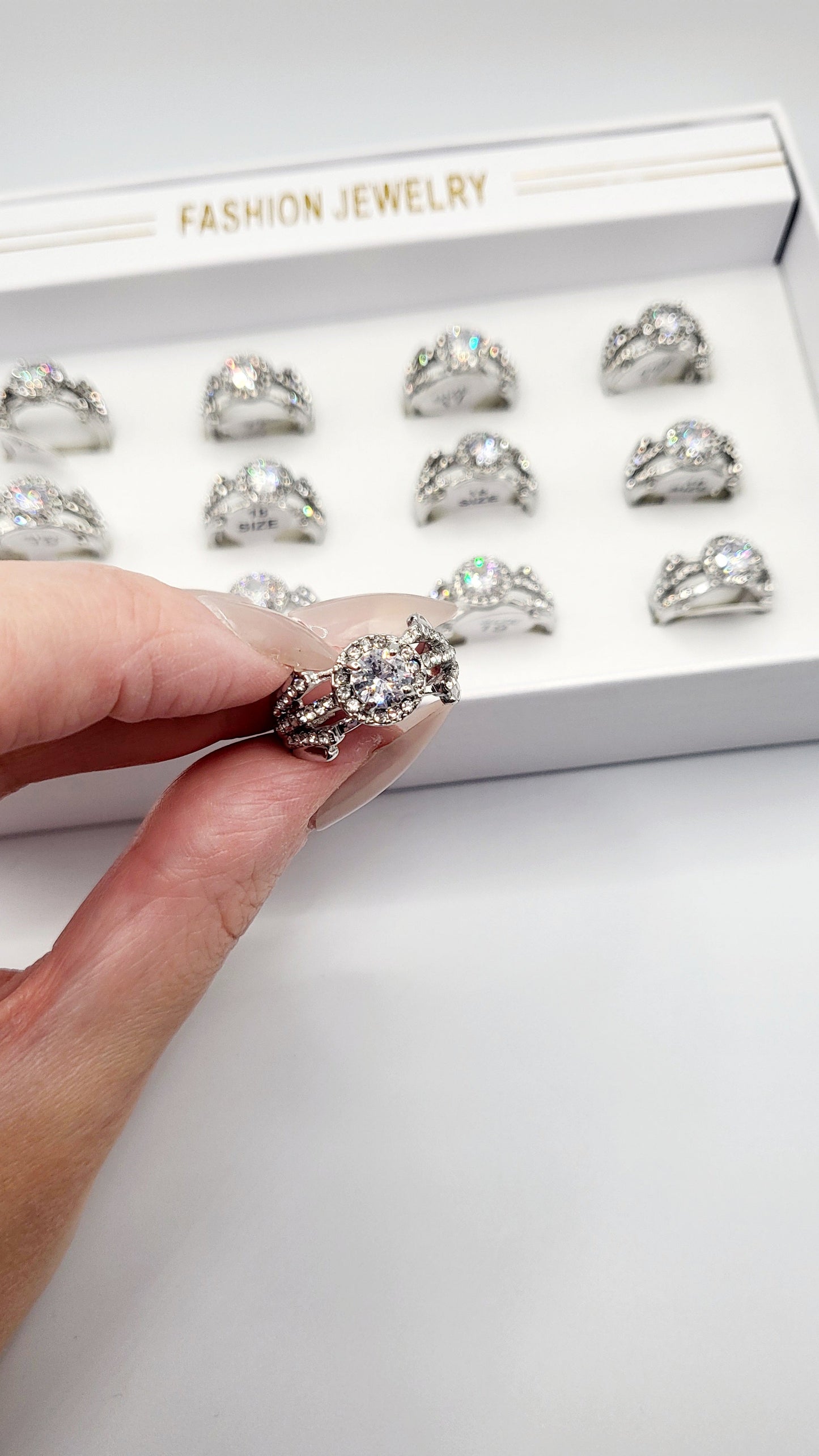 Eternal Crystal Ring Silver Box set of 12