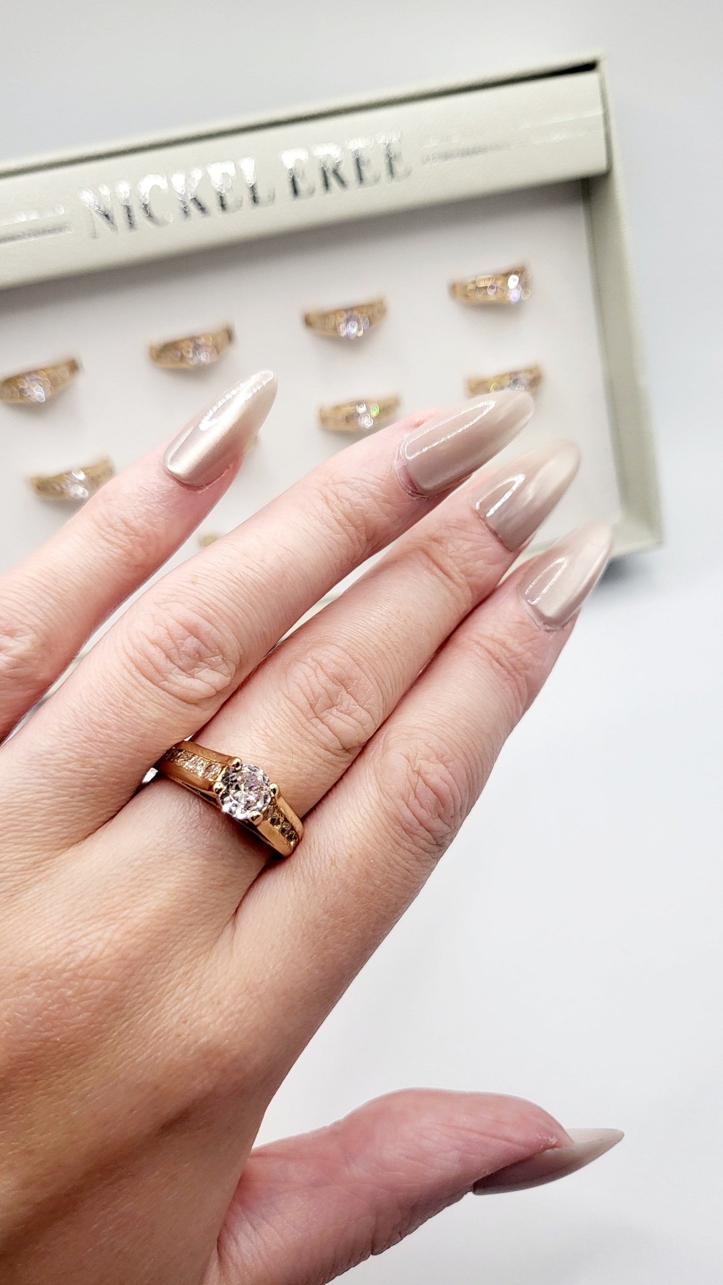 Inlaid Crystal Ring Gold Box set of 12