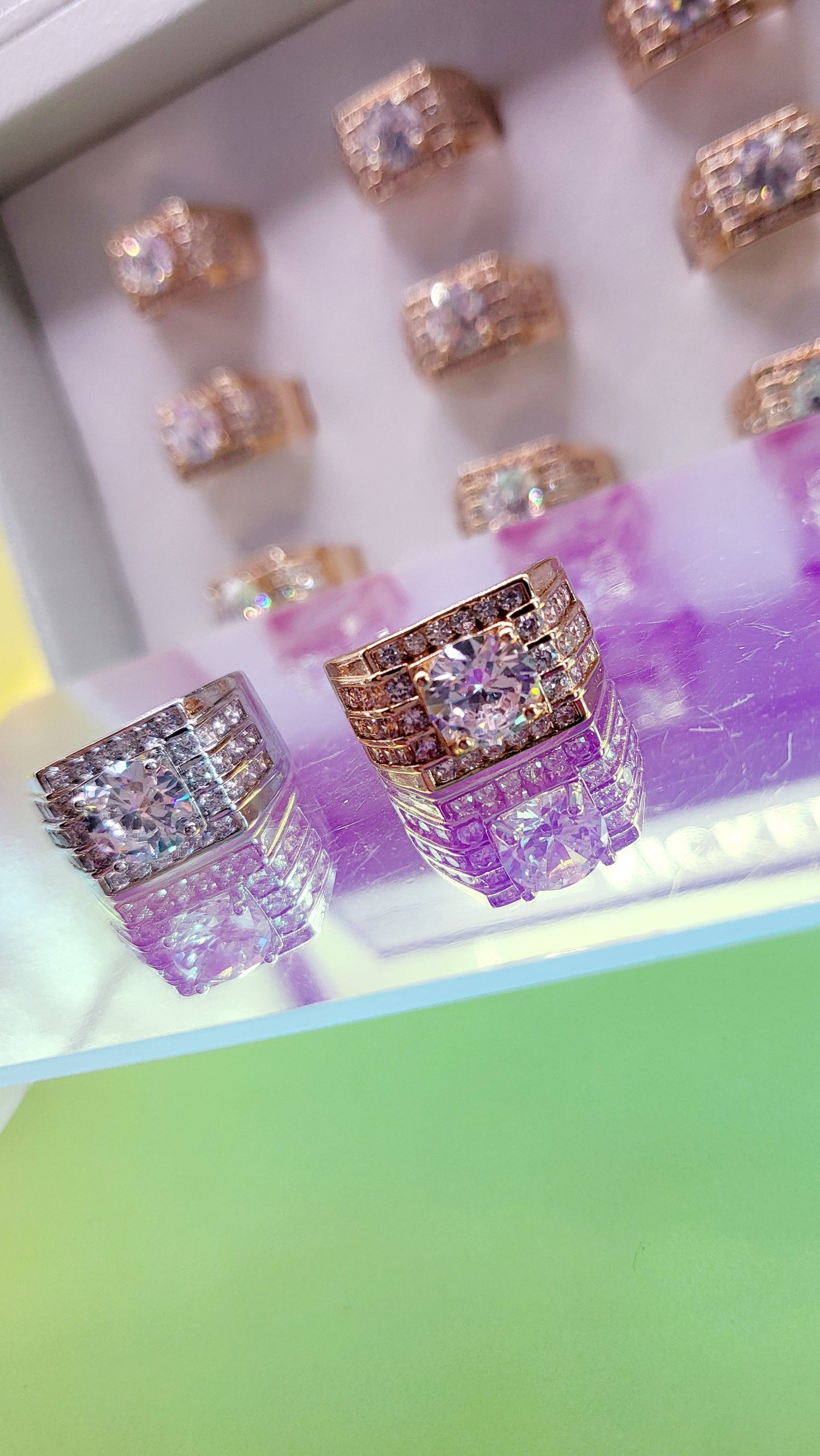 Men's Iced Out Crystal Box Set of 12 Rings