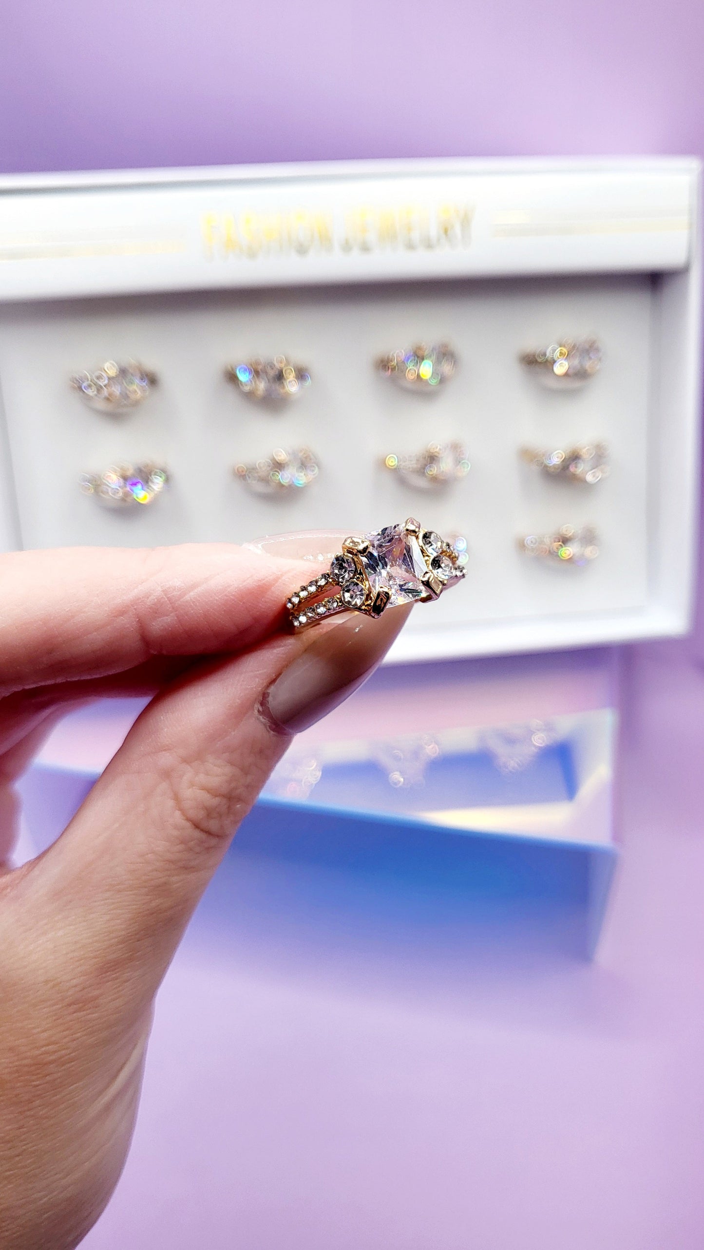 Darling Crystal Ring Gold Box set of 12