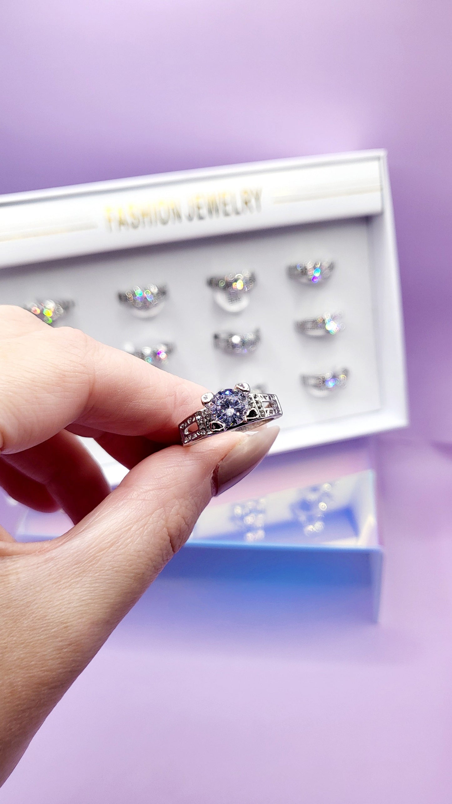 Forever Crystal Ring Gold Box set of 12