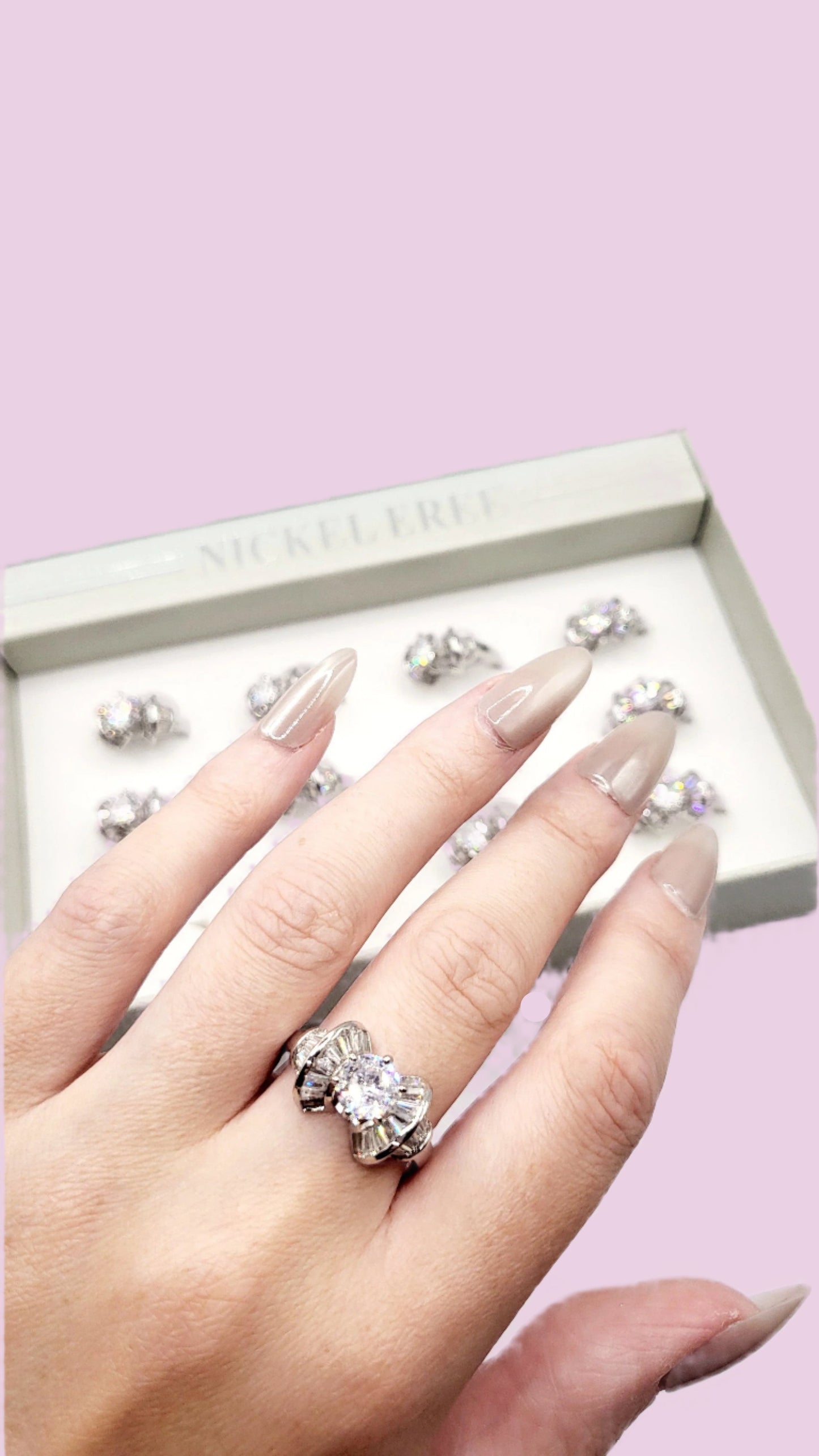 Luxe Bow Crystal Ring Silver Box set of 12