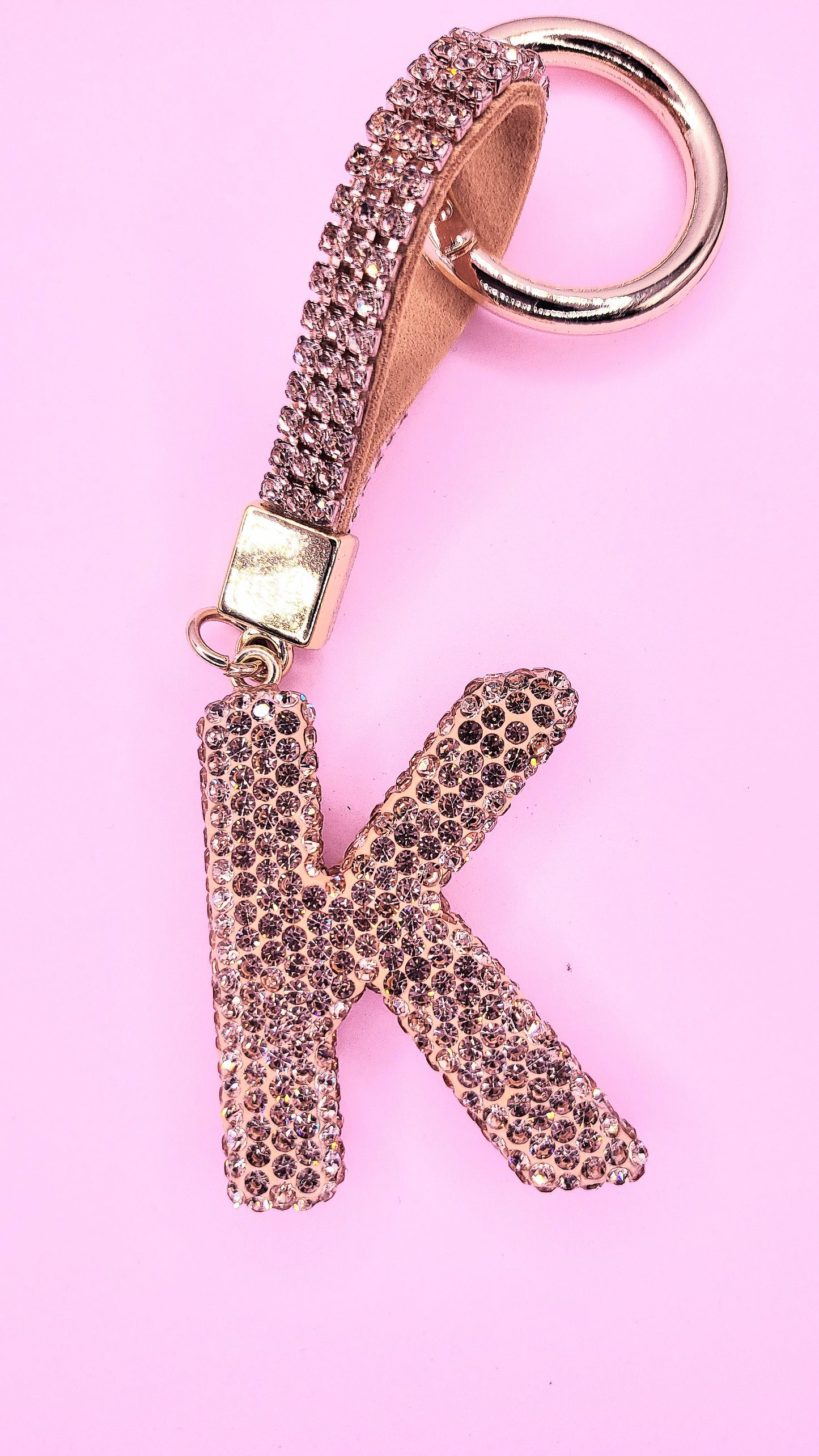 Initial Letter Rose Gold Crystal Glam Key Ring