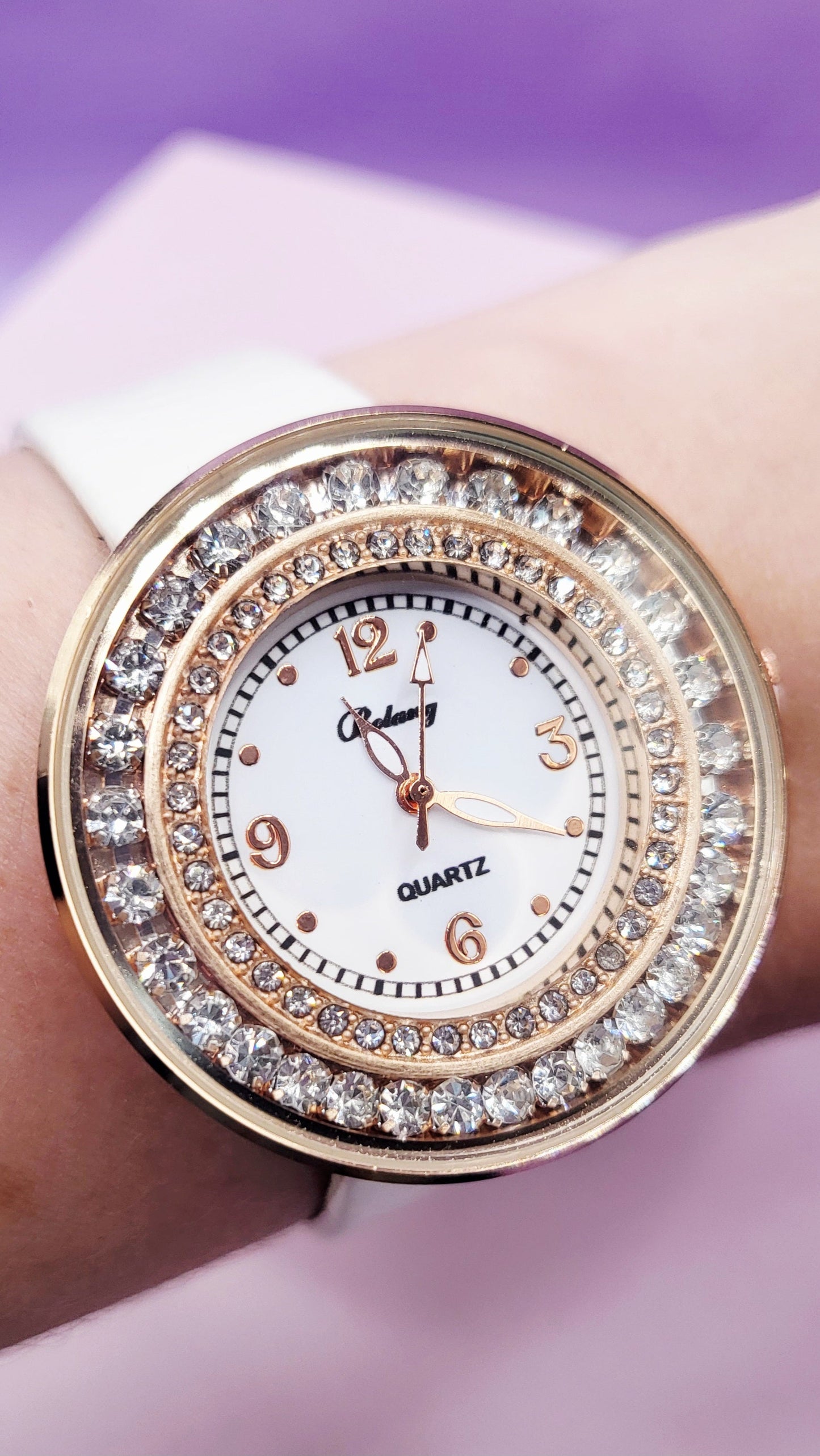 Crystal Bezel Round Face Watch