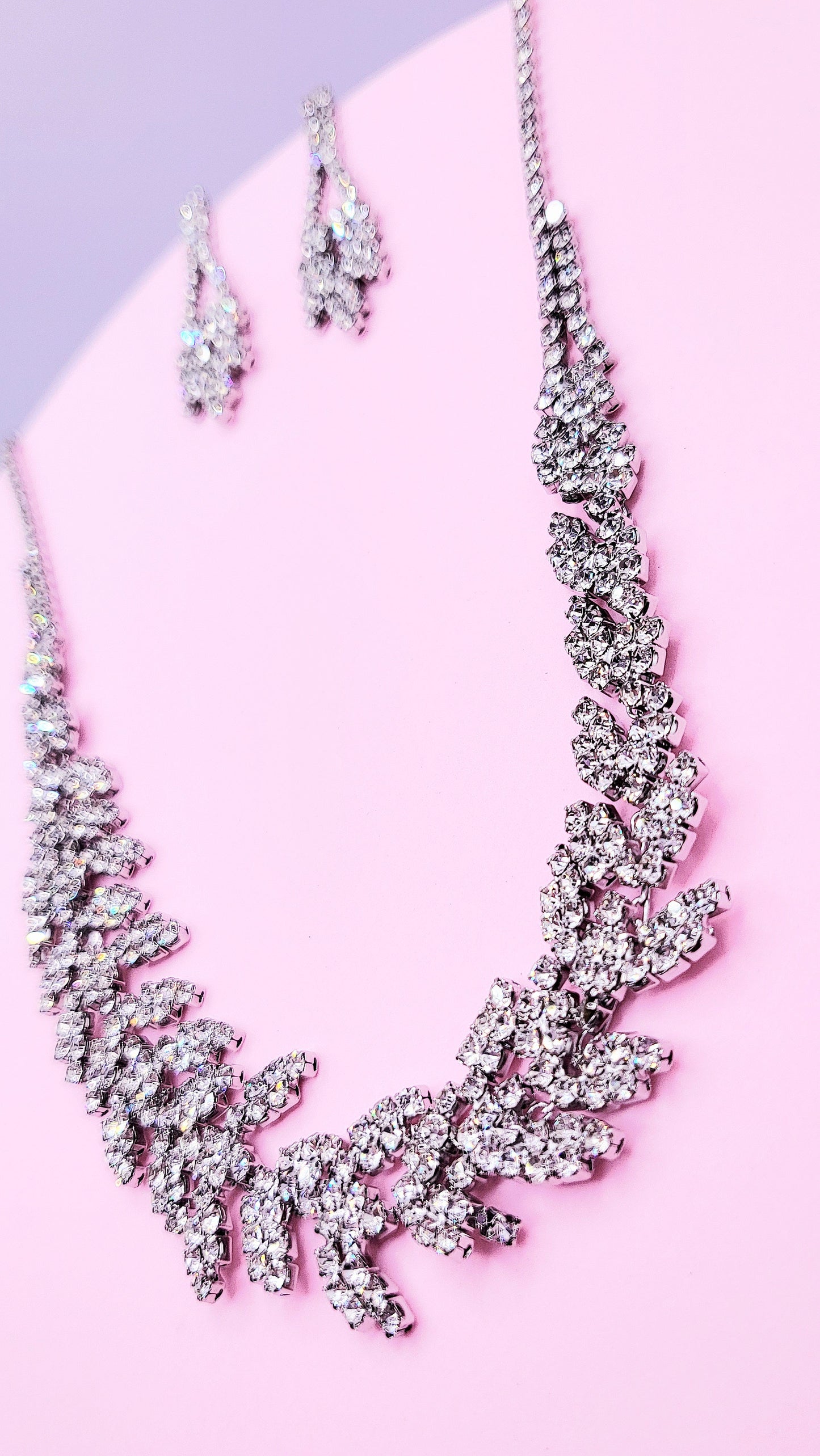Crystal Leaf Layered Necklace Set