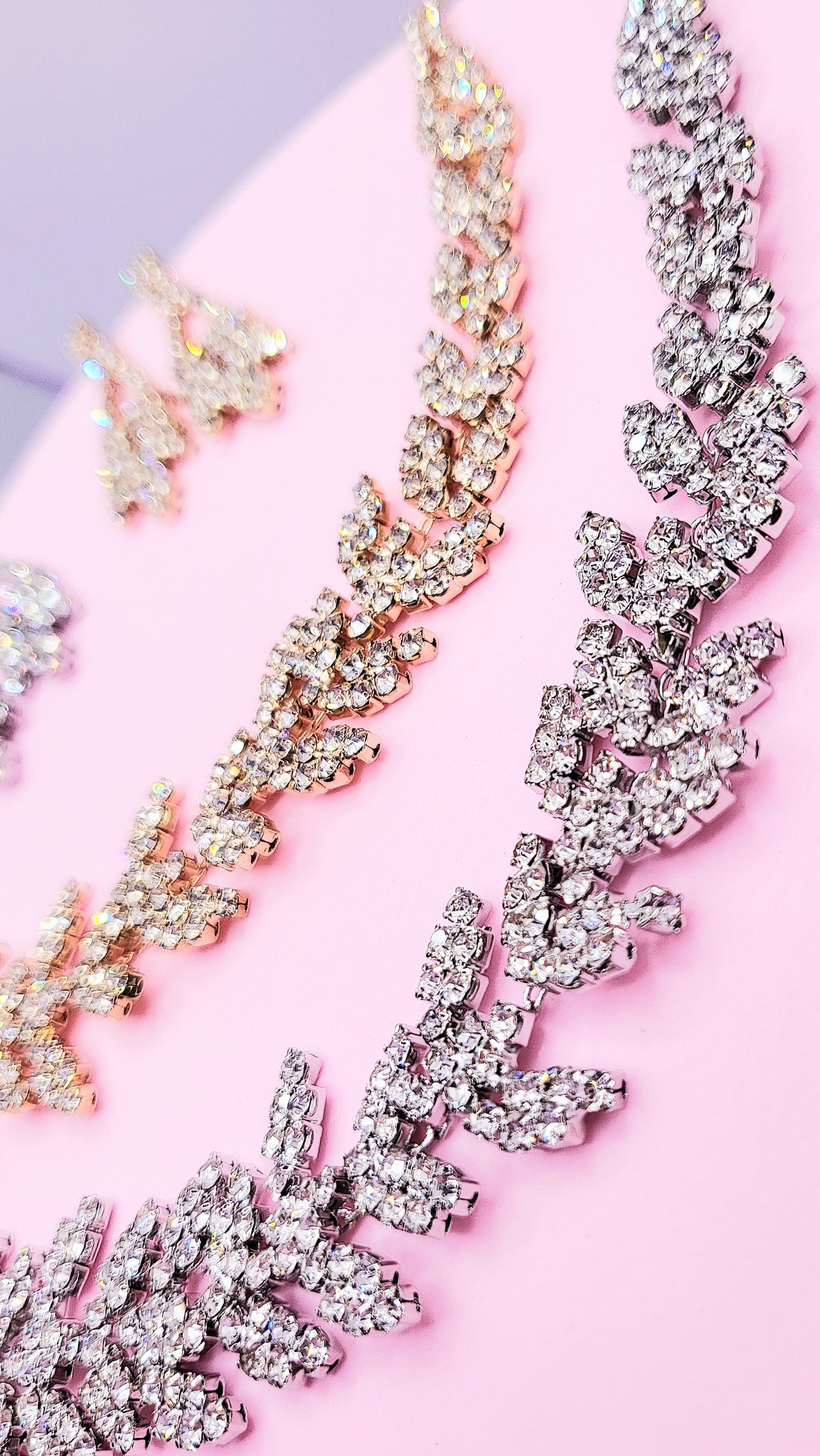 Crystal Leaf Layered Necklace Set