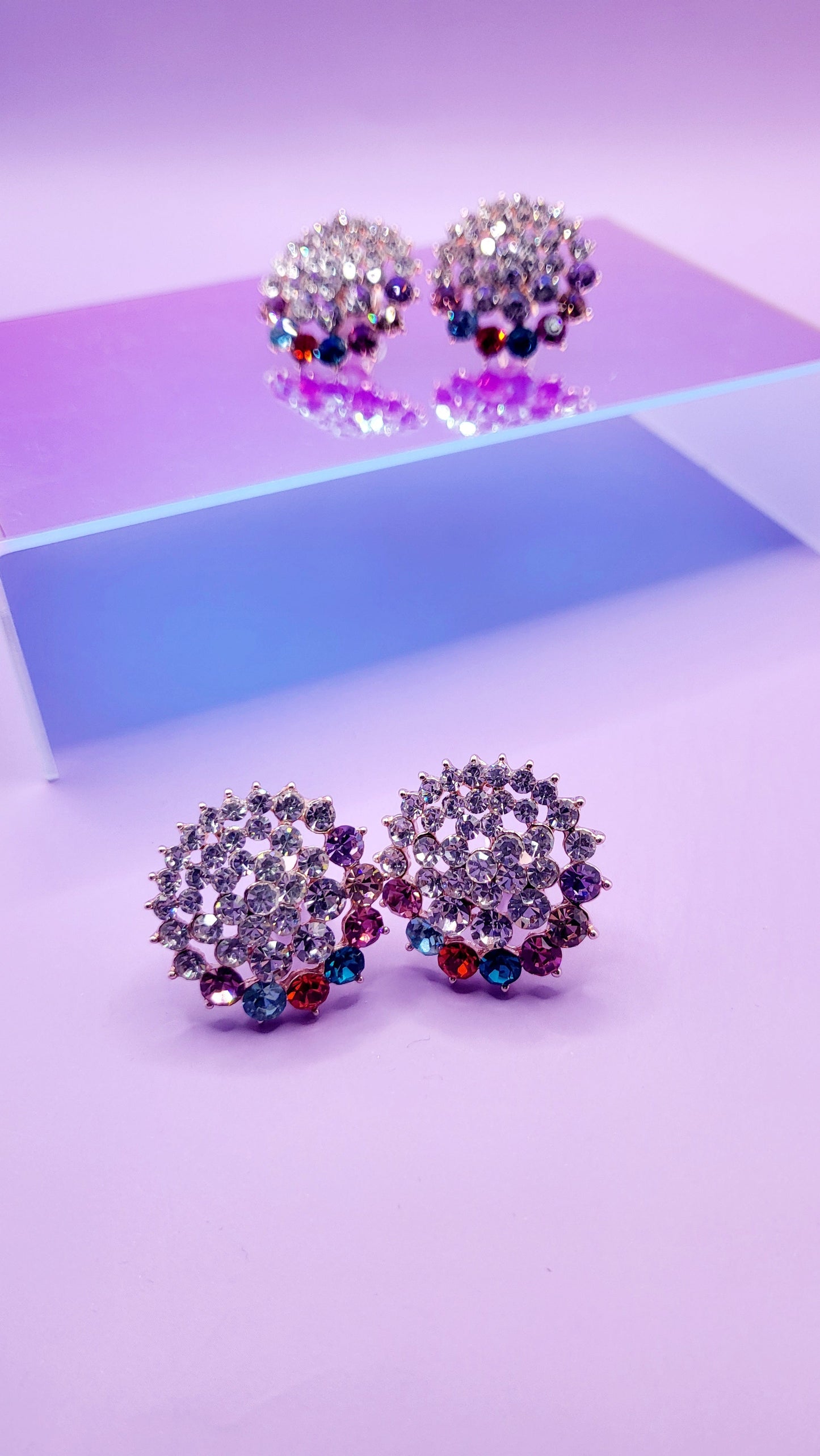 Round Crystal Non Pierced Clip On Earrings