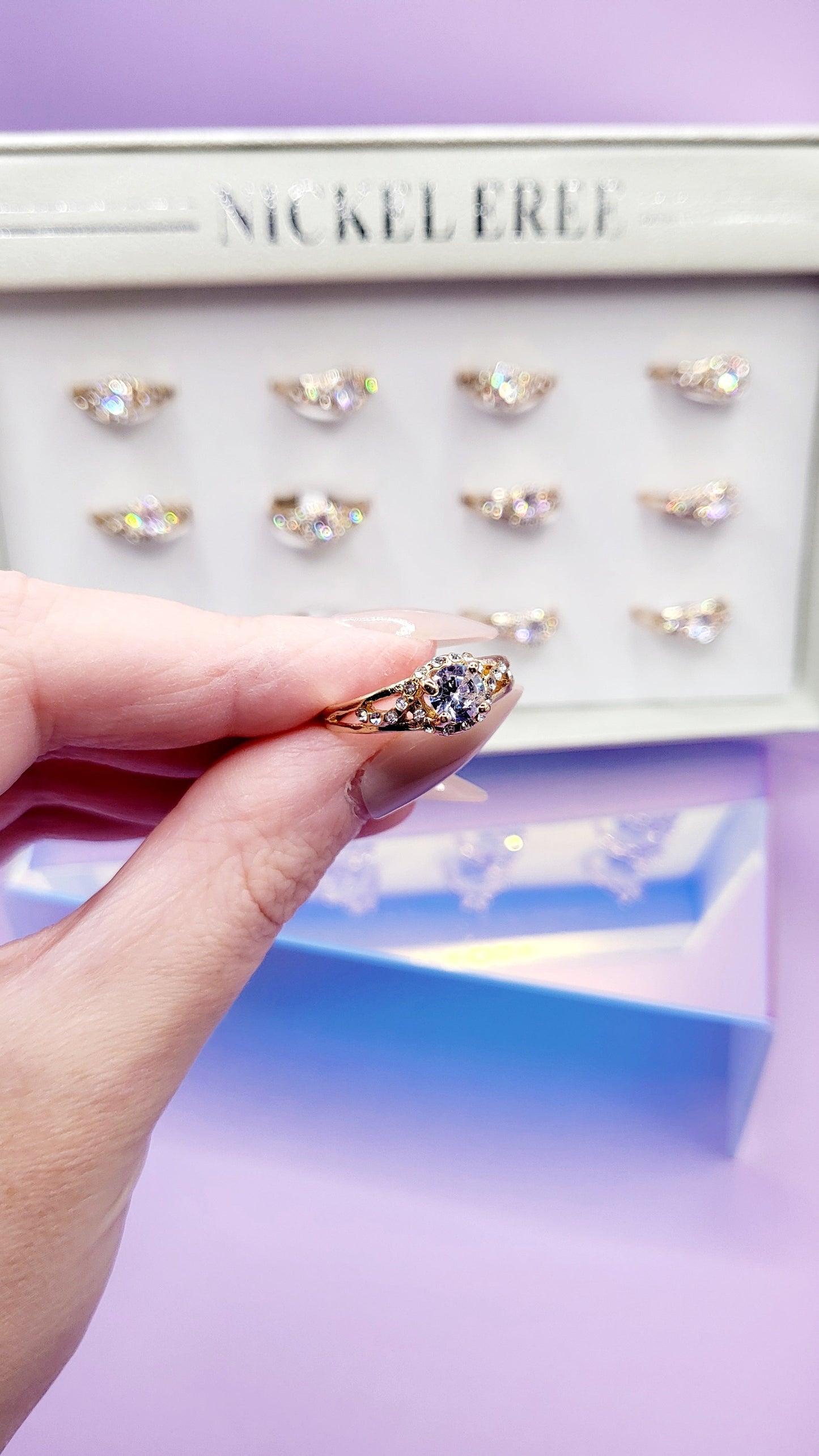 Pretty Crystal Ring Gold Box set of 12