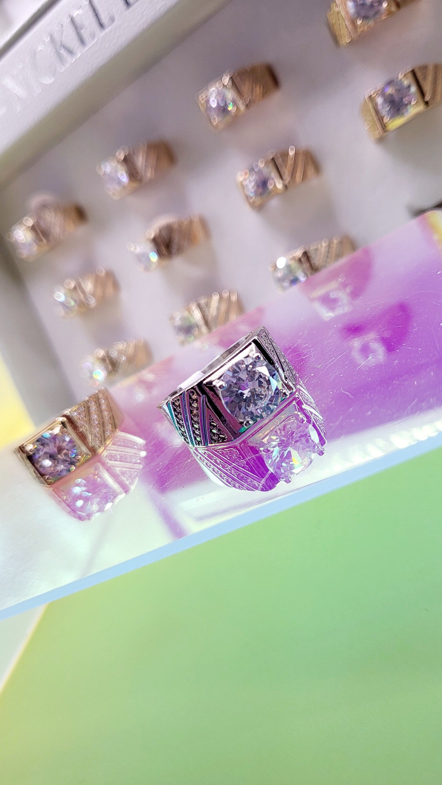 Men's Iced Out Crystal Box Set of 12 Rings