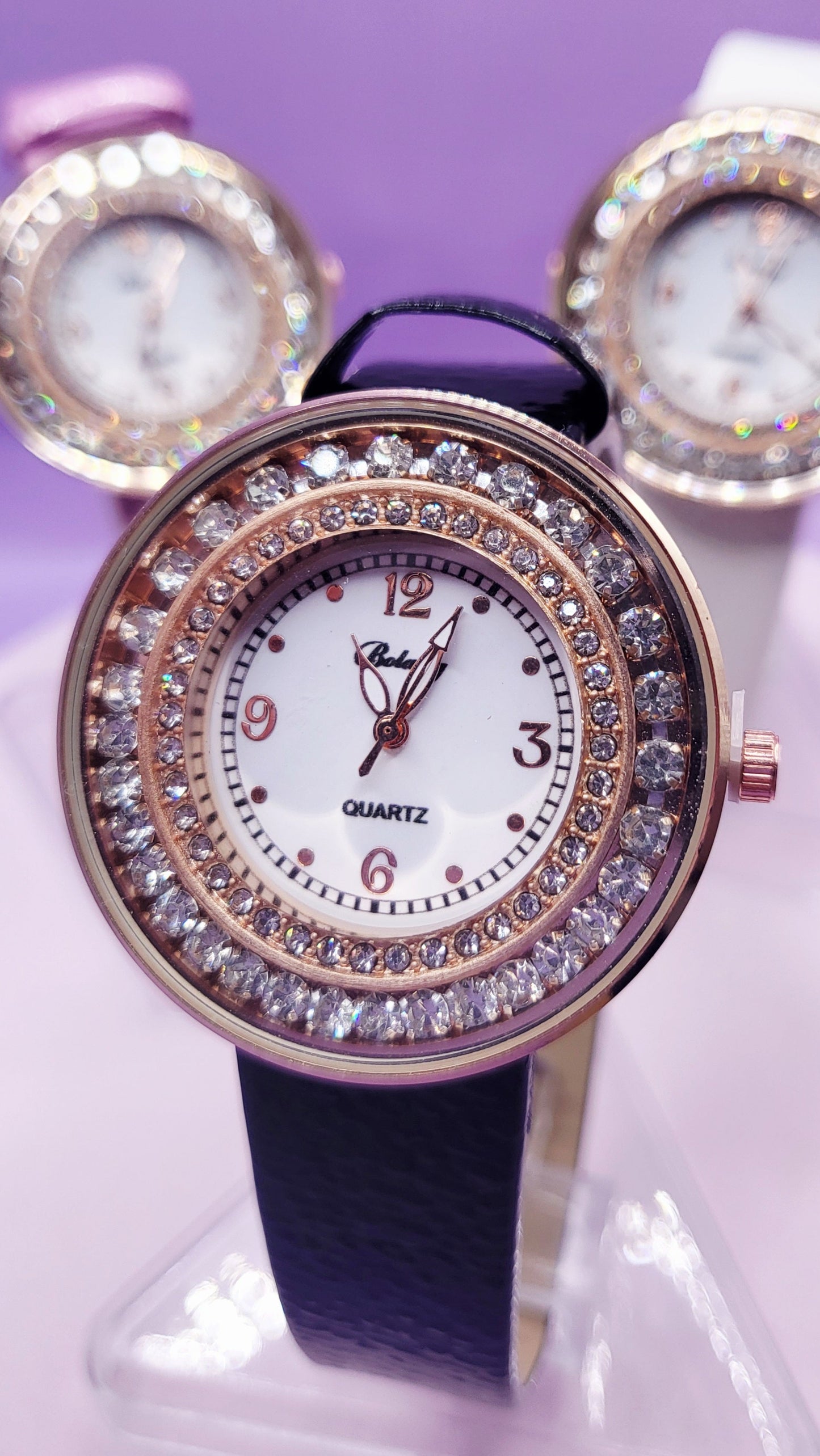 Crystal Bezel Round Face Watch