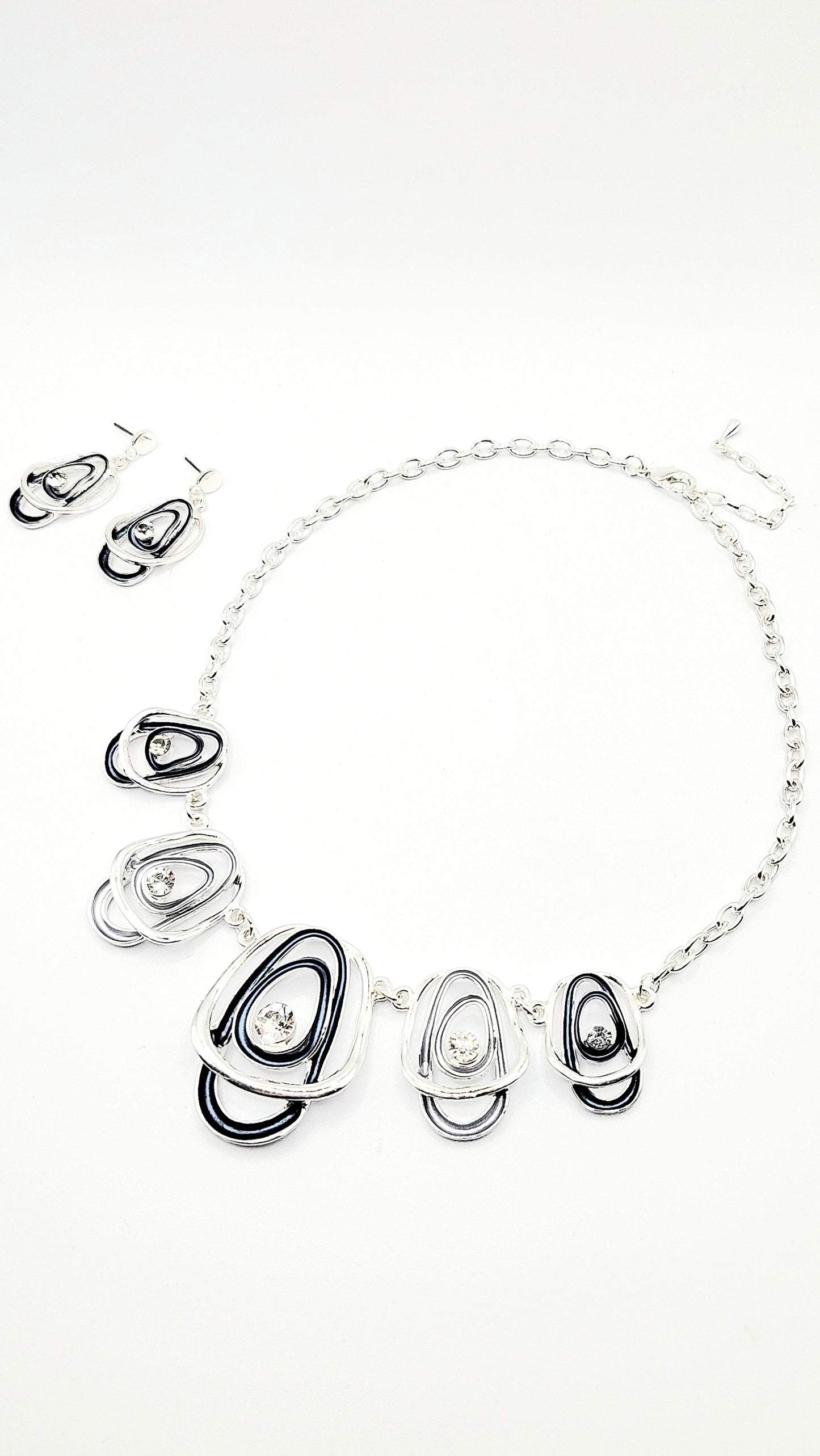 Abstract Layered Crystal Necklace & Earrings Set