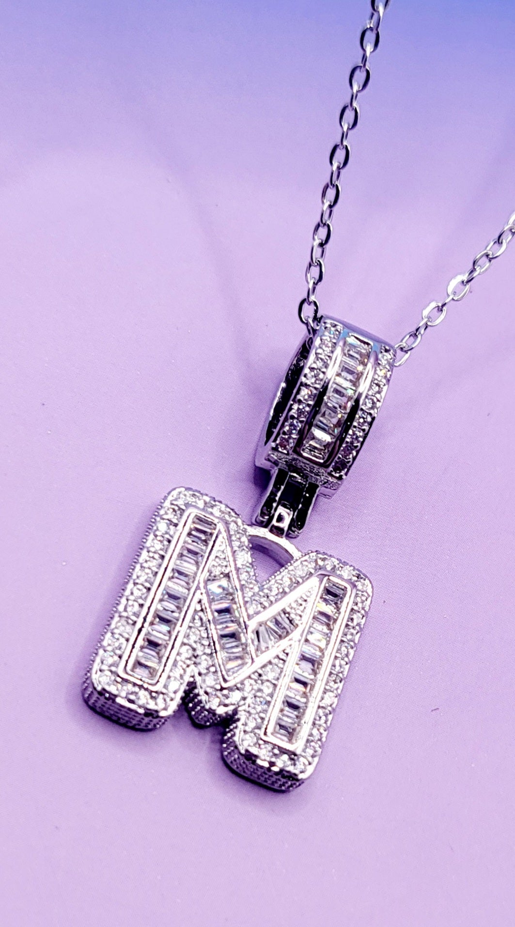 Crystal Initial Necklace Letter M