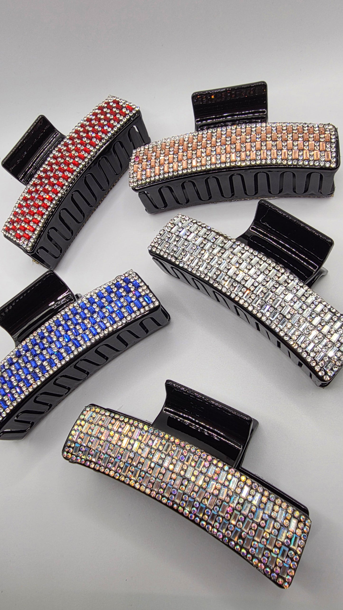 Mirrored Crystal Oblong Hair Clamps Pack of 12