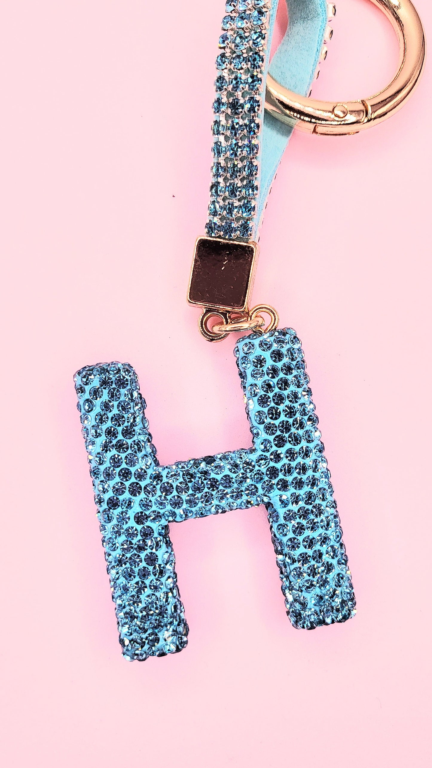 Initial Letter Blue Crystal Glam Key Ring