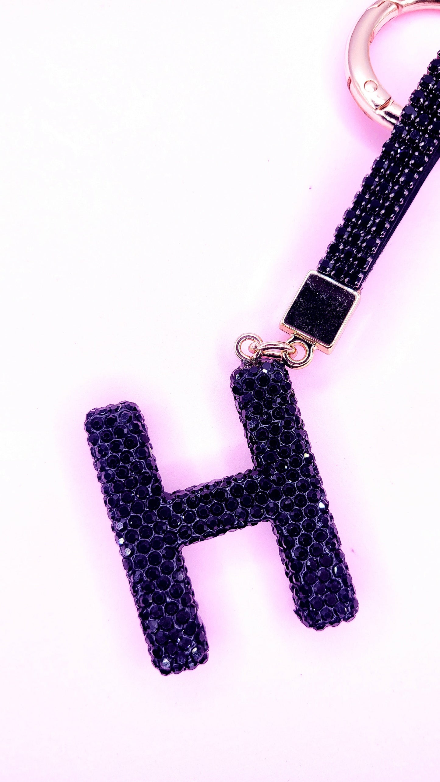 Initial Letter Black Crystal Glam Key Ring