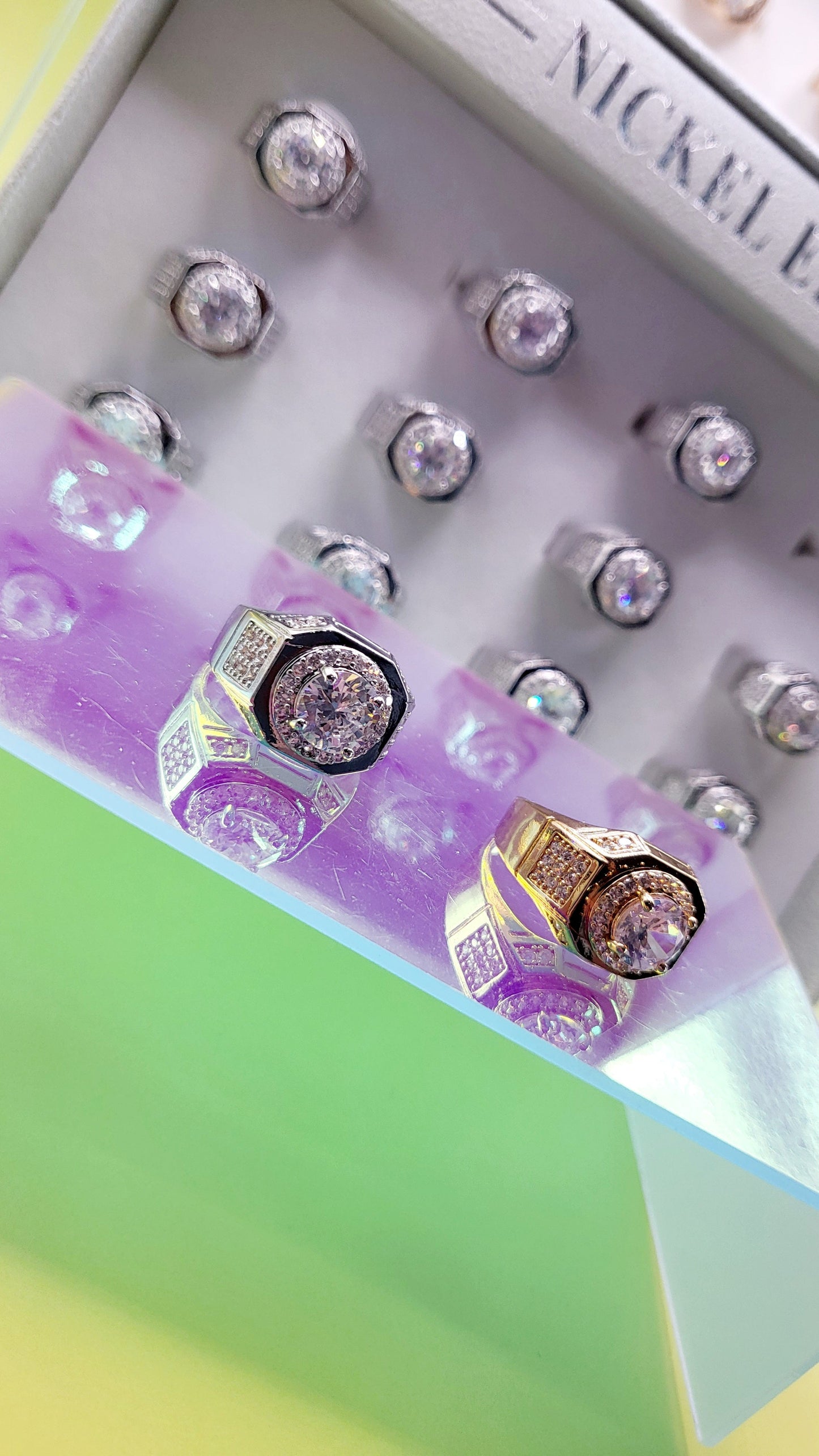 Men's Iced Out Crystal Box Set of 12 Rings