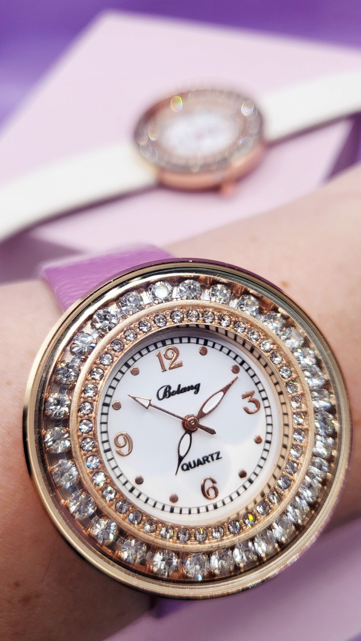 Crystal Bezel Round Face Watch