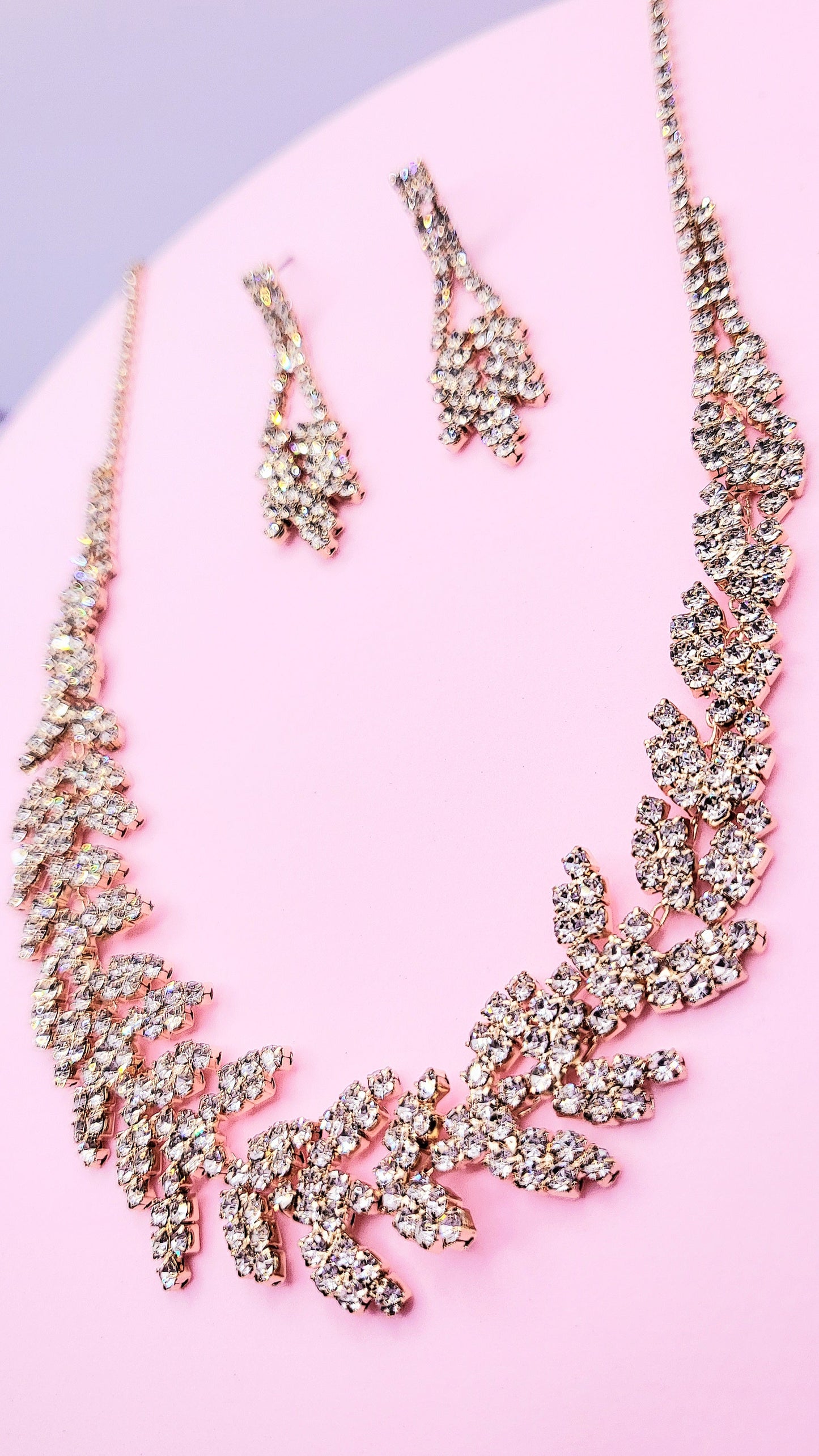 Crystal Leaf Layered Necklace Set