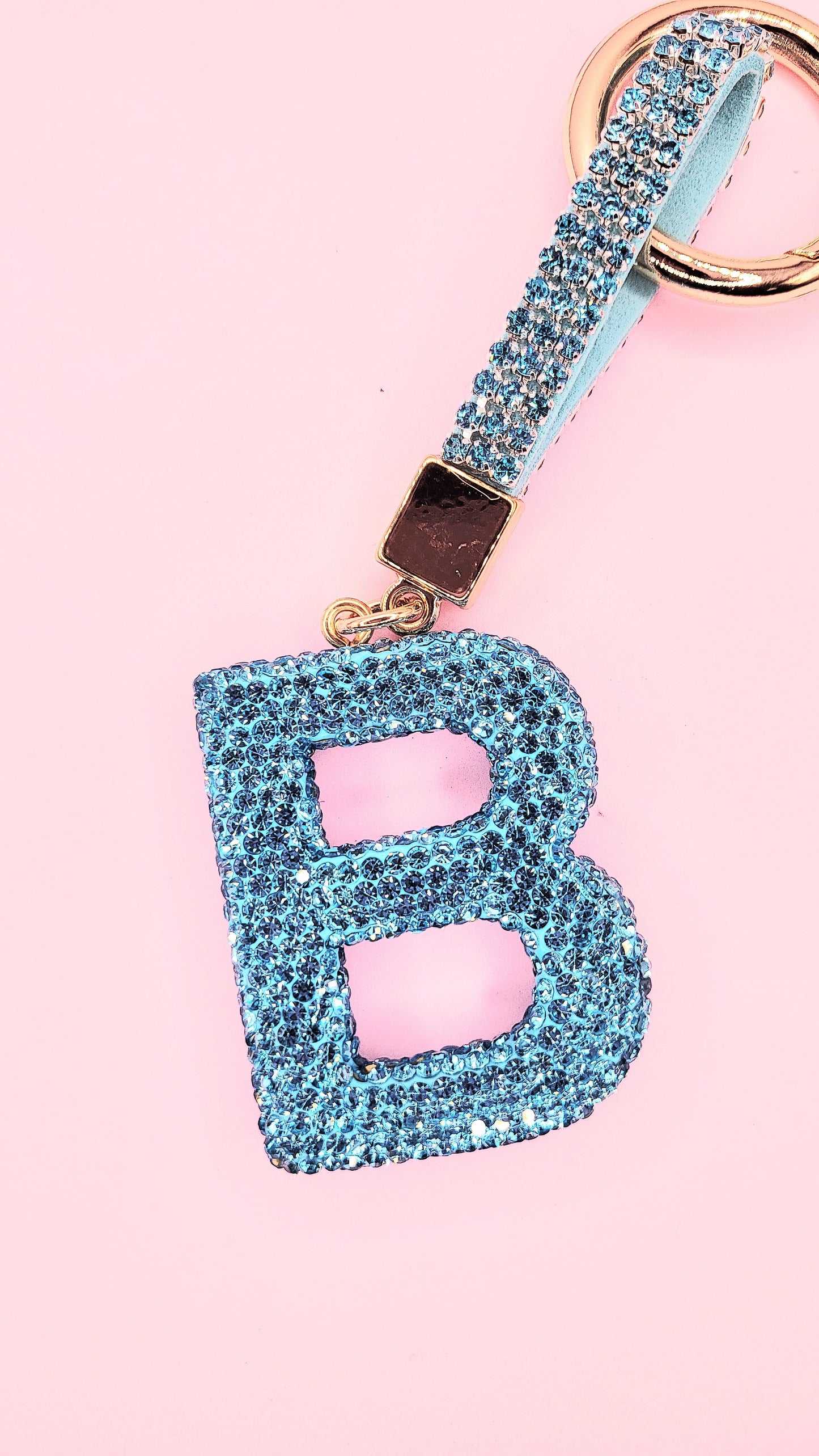 Initial Letter Blue Crystal Glam Key Ring