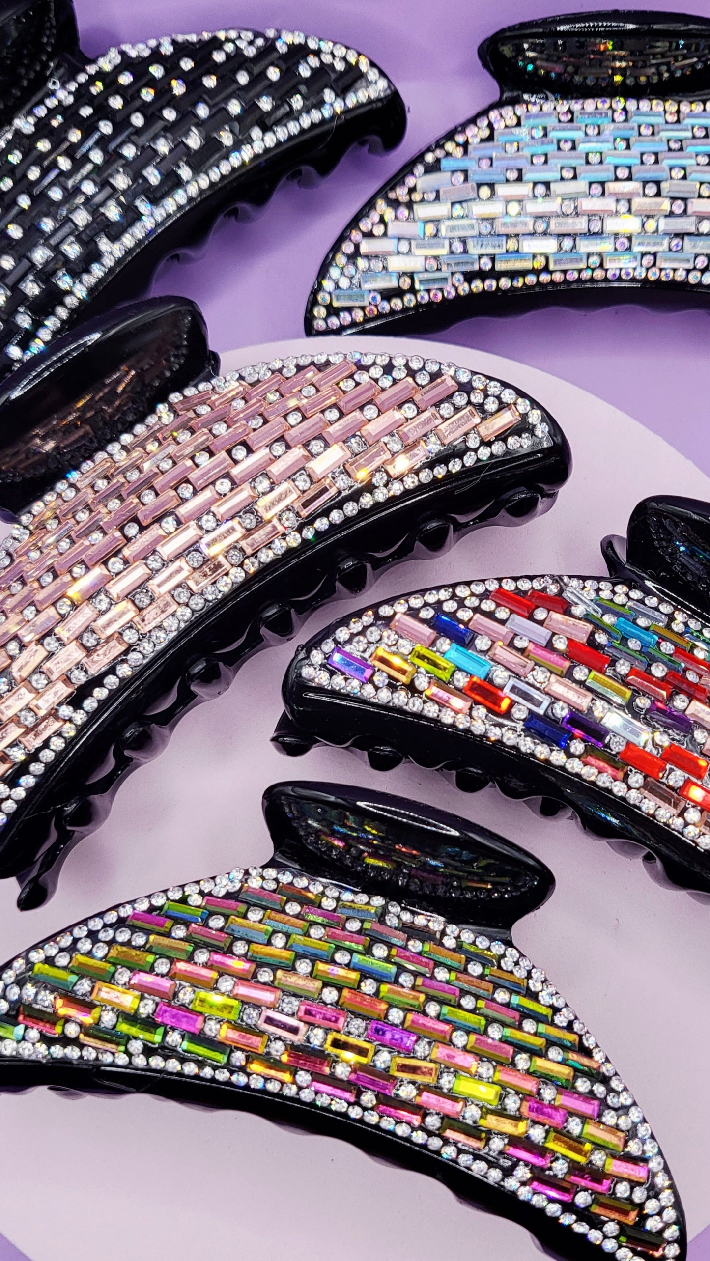 Mirrored Crystal Curve Hair Clamps Pack of 12